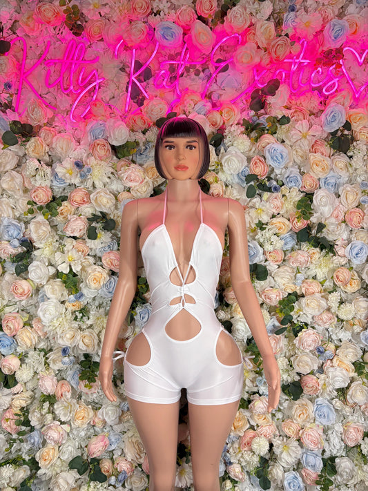 Summer White Bottlegirl Bodysuit  Sexy Party Outfit, Clubwear, or Night Out Fashion | Shiny and Bold Statement Look Women's Clothing
