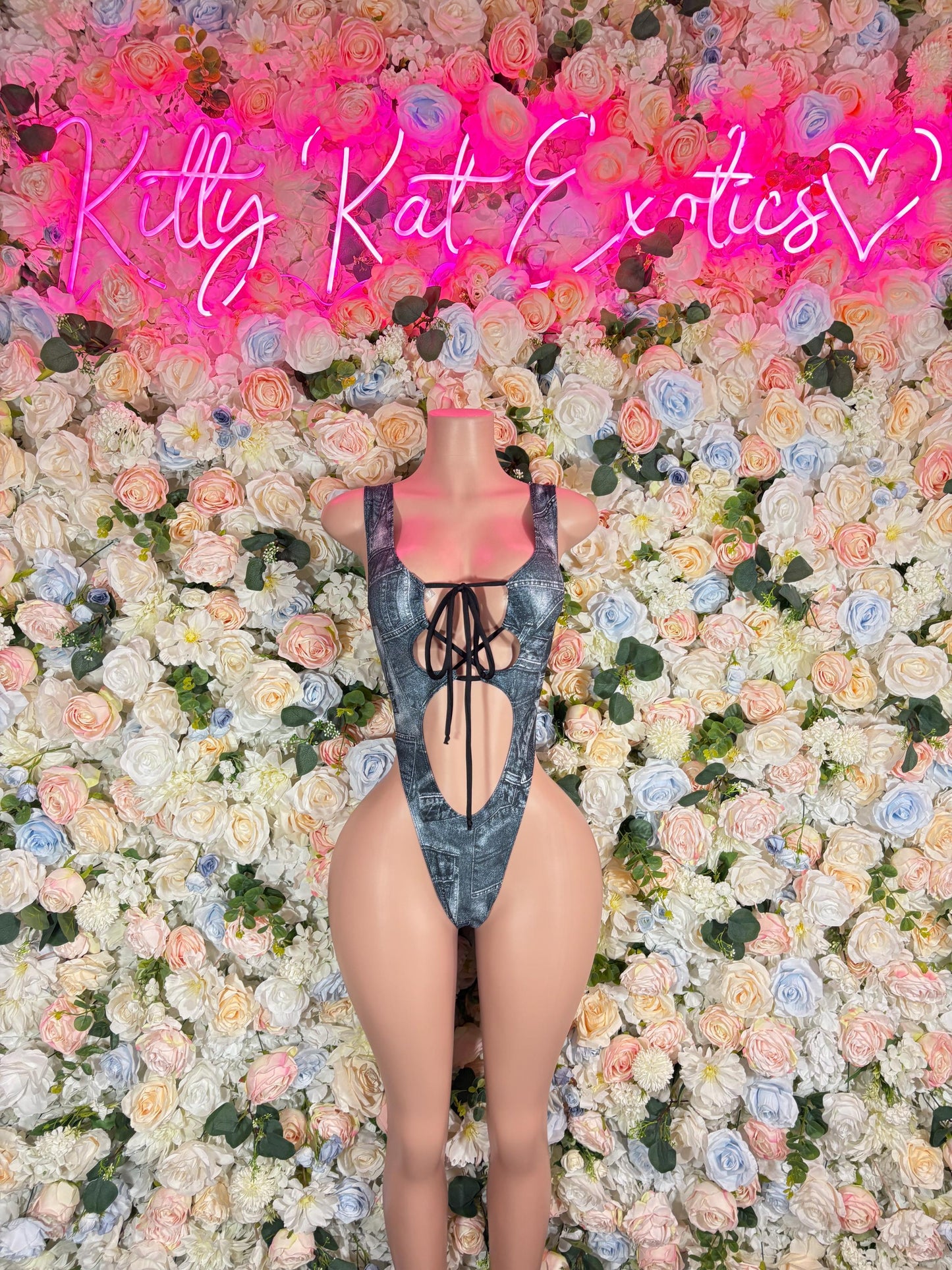 Denim Bottle Girl One-Piece Bodysuit - Custom Design | Exotic Dancewear for Performers, Raves, & Nights Out