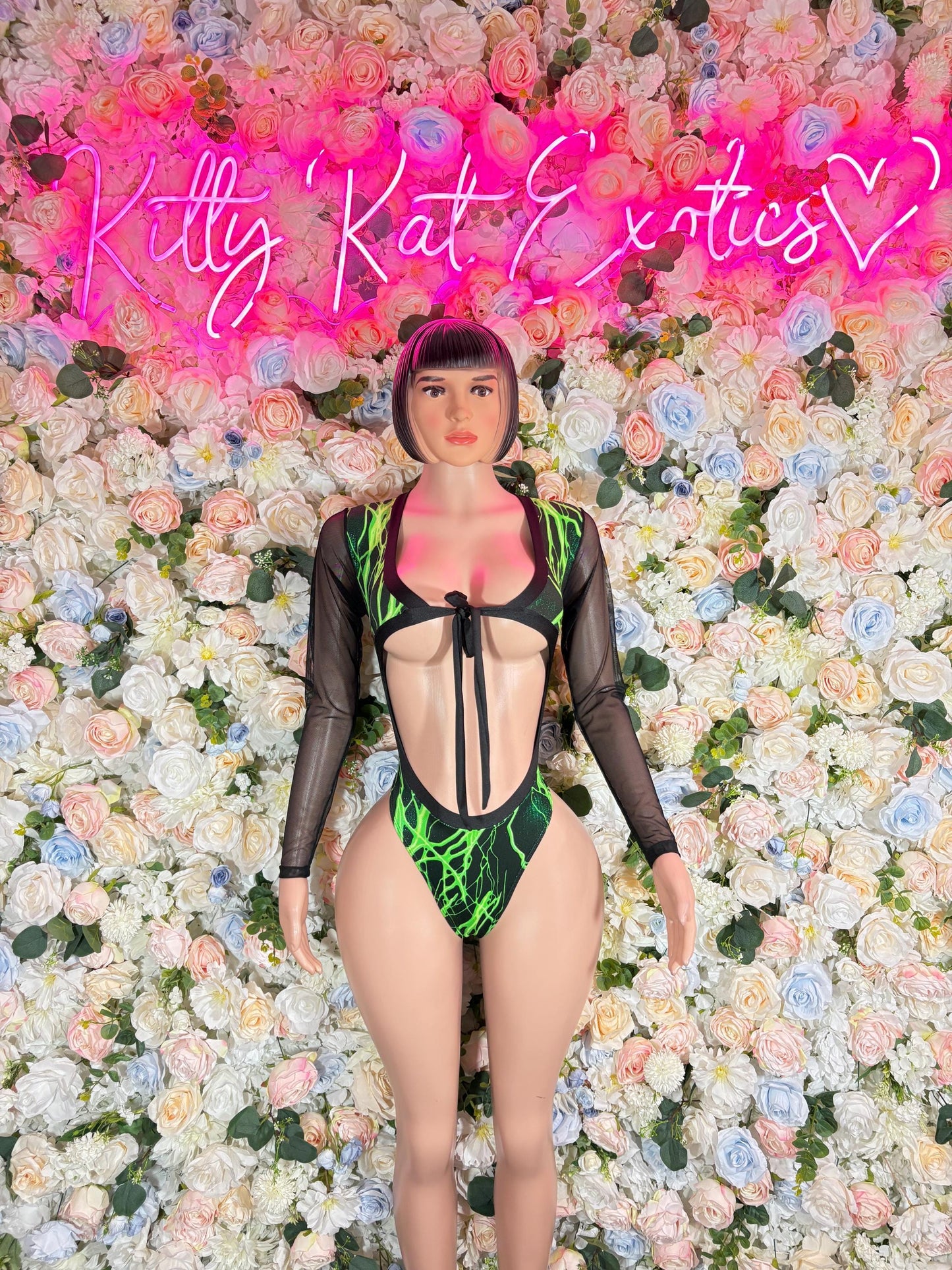Bottle Girl One-Piece Bodysuit Green Electric - Custom Design | Exotic Dancewear for Performers, Raves, & Nights Out