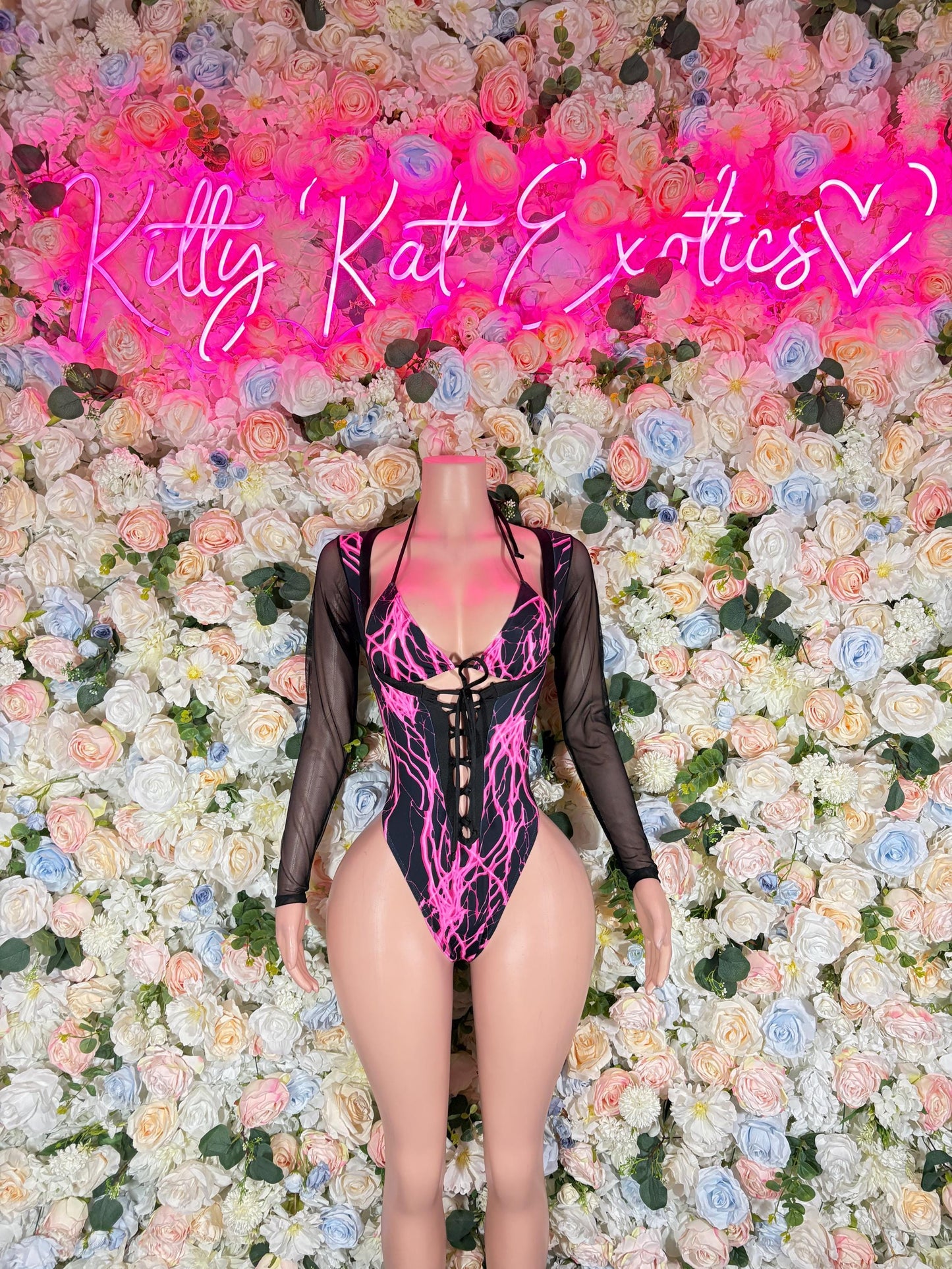 Bartender Bodysuits One-Piece Bodysuit Pink Lightening - Custom Design | Exotic Dancewear Rave Outfits