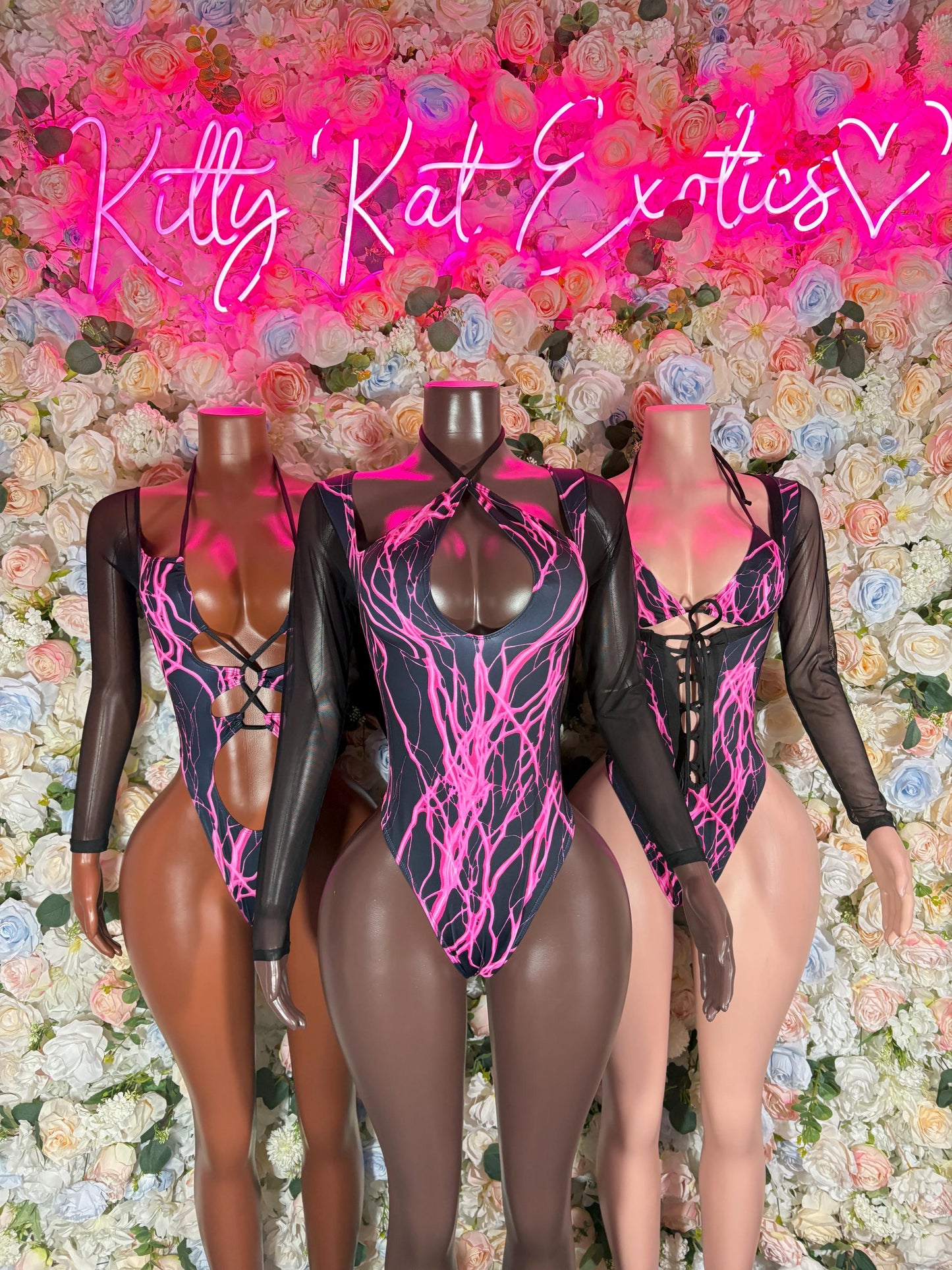 Bartender Bodysuits One-Piece Bodysuit Pink Lightening - Custom Design | Exotic Dancewear Rave Outfits