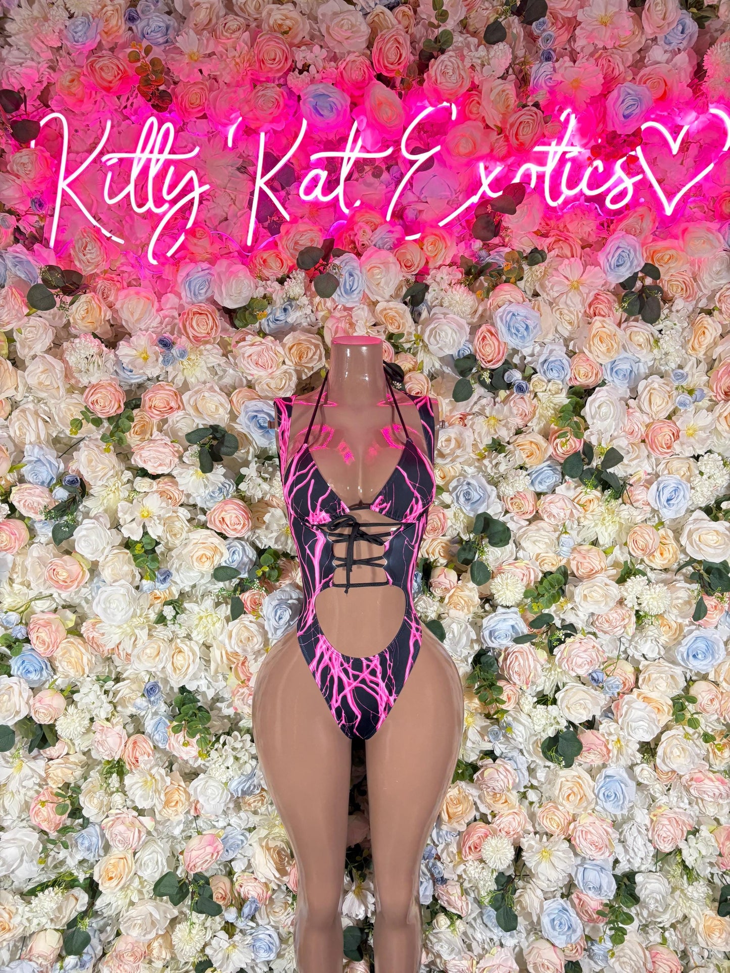 Festival Outfits Bodysuits One-Piece Bodysuit Pink Lightening - Custom Design | Exotic Dancewear Rave Outfits