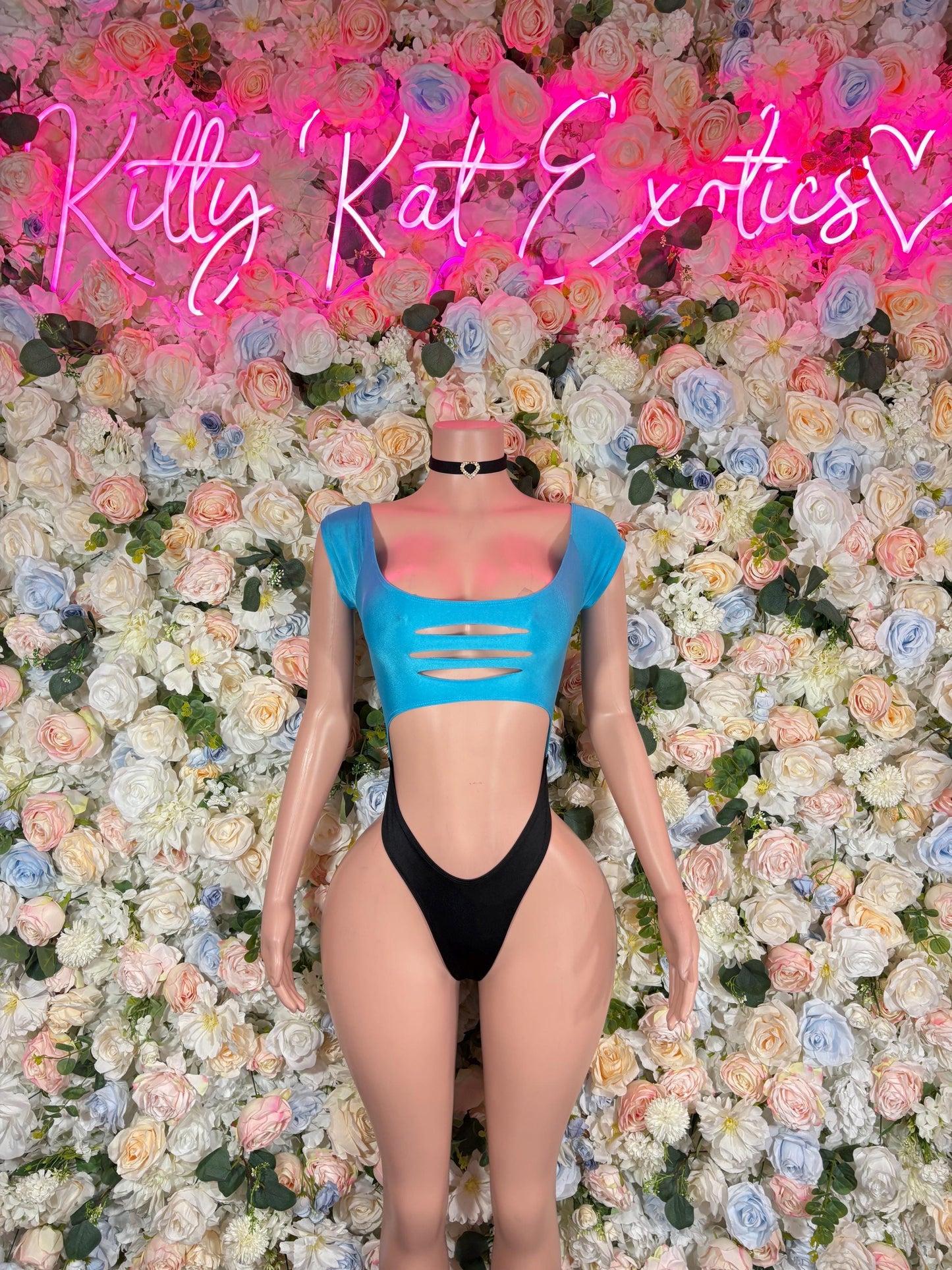 Exotic Dancewear Two - Piece Blue Black  Bodysuit  Rave Outfit for Performers, Raves, or Night Out | Bottle girl Outfits