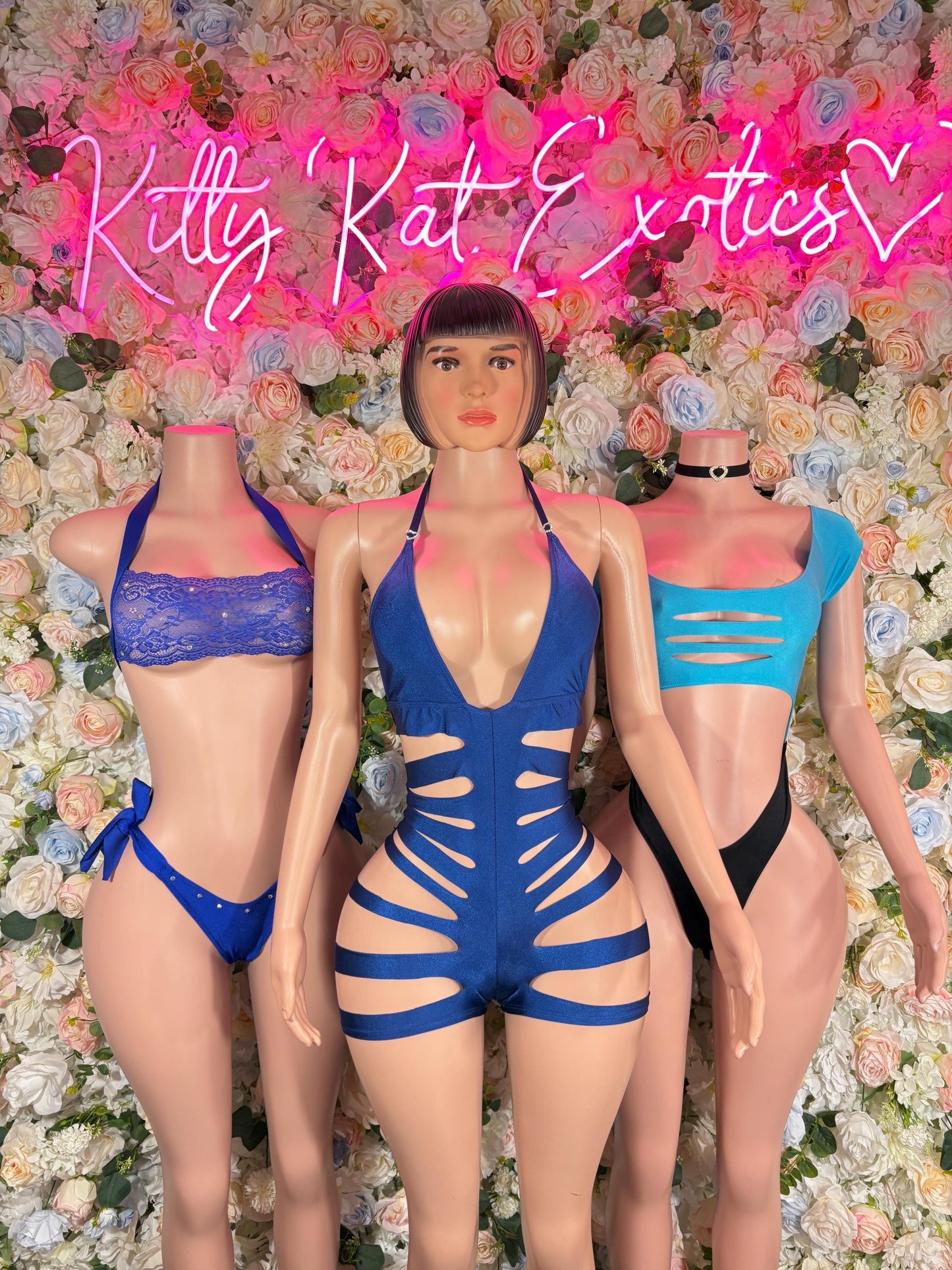 Exotic Dancewear One-Piece Blue  Cutoff Bodysuit  Rave Outfit for Performers, Raves, or Night Out | Bottle girl Outfits