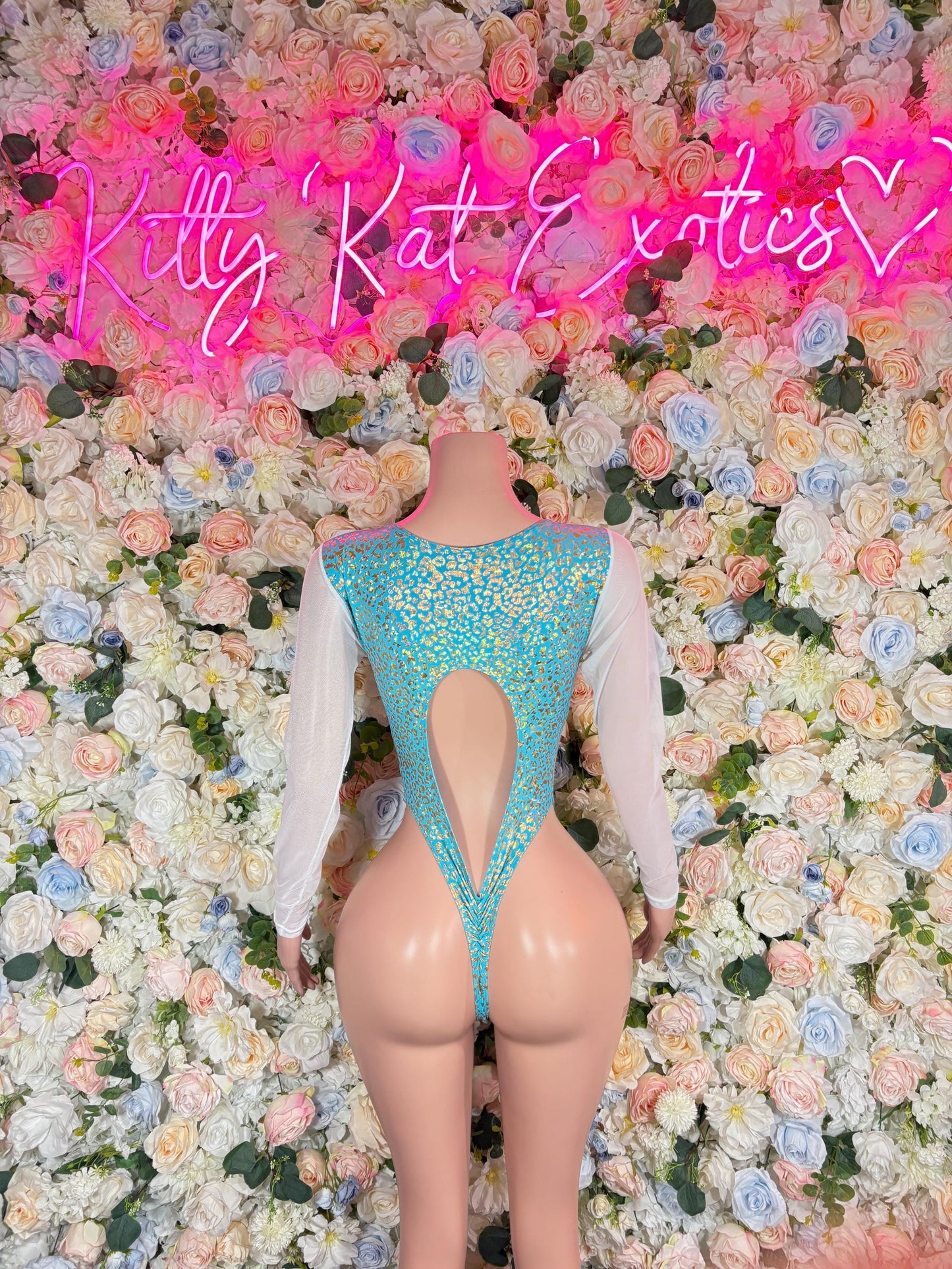 Aqua Cheetah Bodysuit  Bottle Girl Outfit, Bartender Uniform, Rave Festival Wear, Exotic Dancewear, Clubwear Costume, Waitress Set