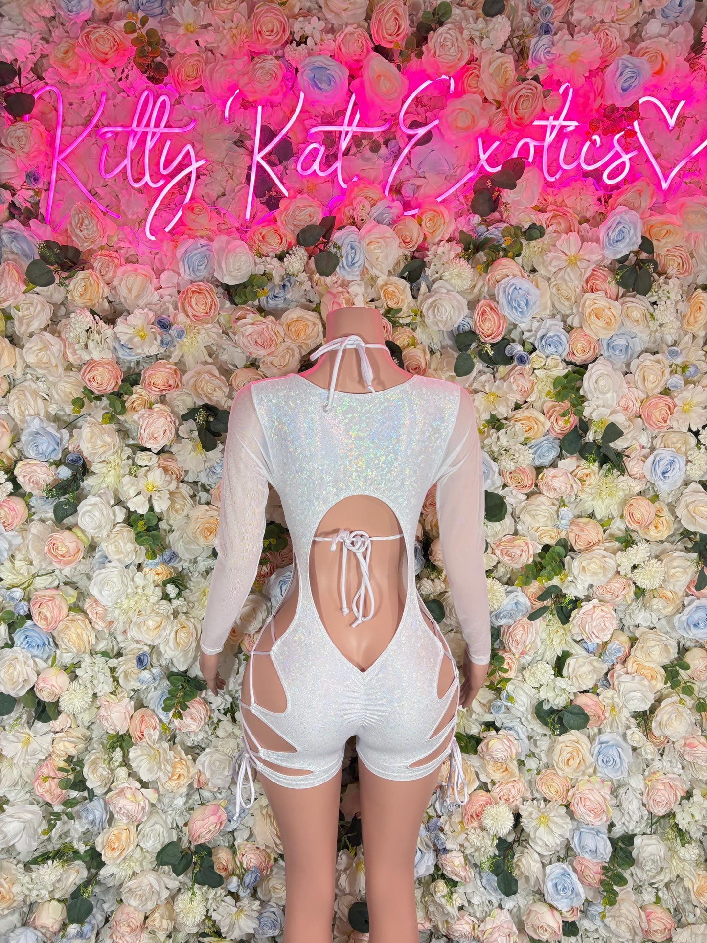 Bottlegirl Bodysuit Summer White Metalic Design | Exotic Dancewear for Performers, Rave Outfits