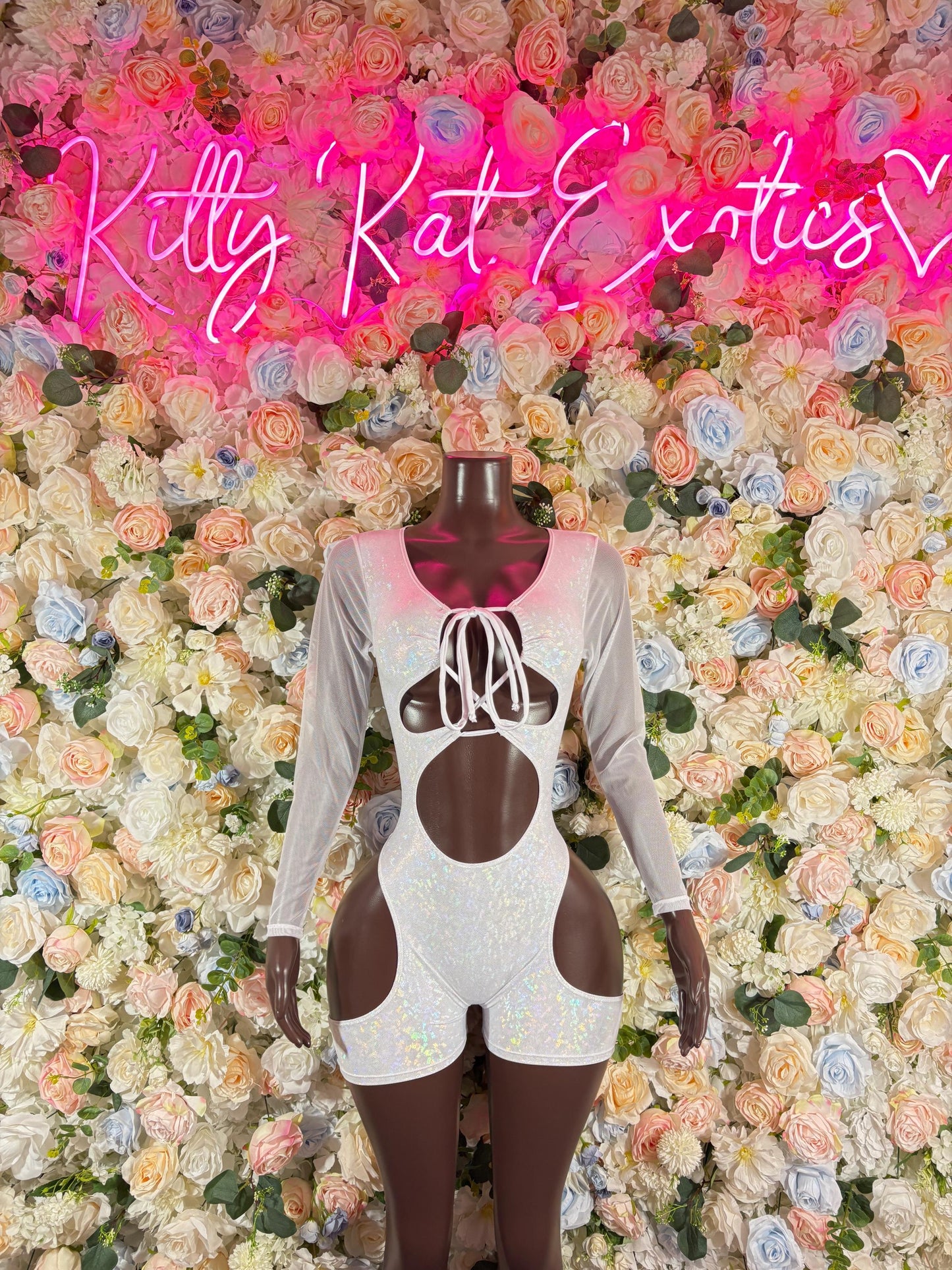 Bottlegirl Bodysuit Summer White Metalic Design | Exotic Dancewear for Performers, Rave Outfits