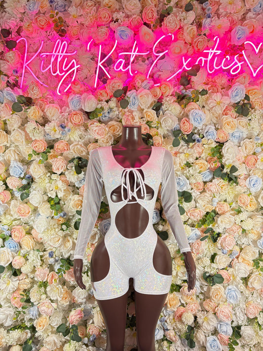 Bottlegirl Bodysuit Summer White Metalic Design | Exotic Dancewear for Performers, Rave Outfits