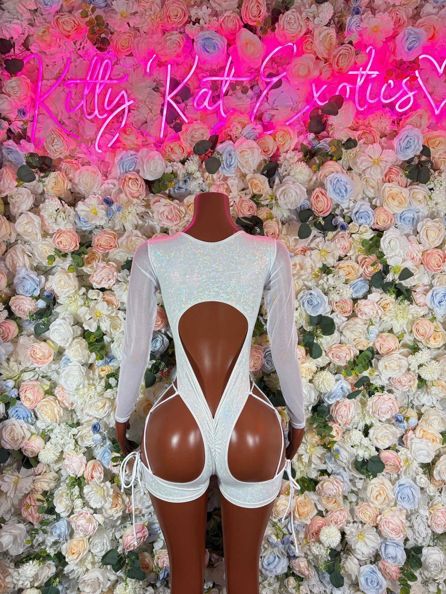 Bottlegirl Outfit Bodysuit Summer White Metalic Design | Exotic Dancewear for Performers, Rave Outfits