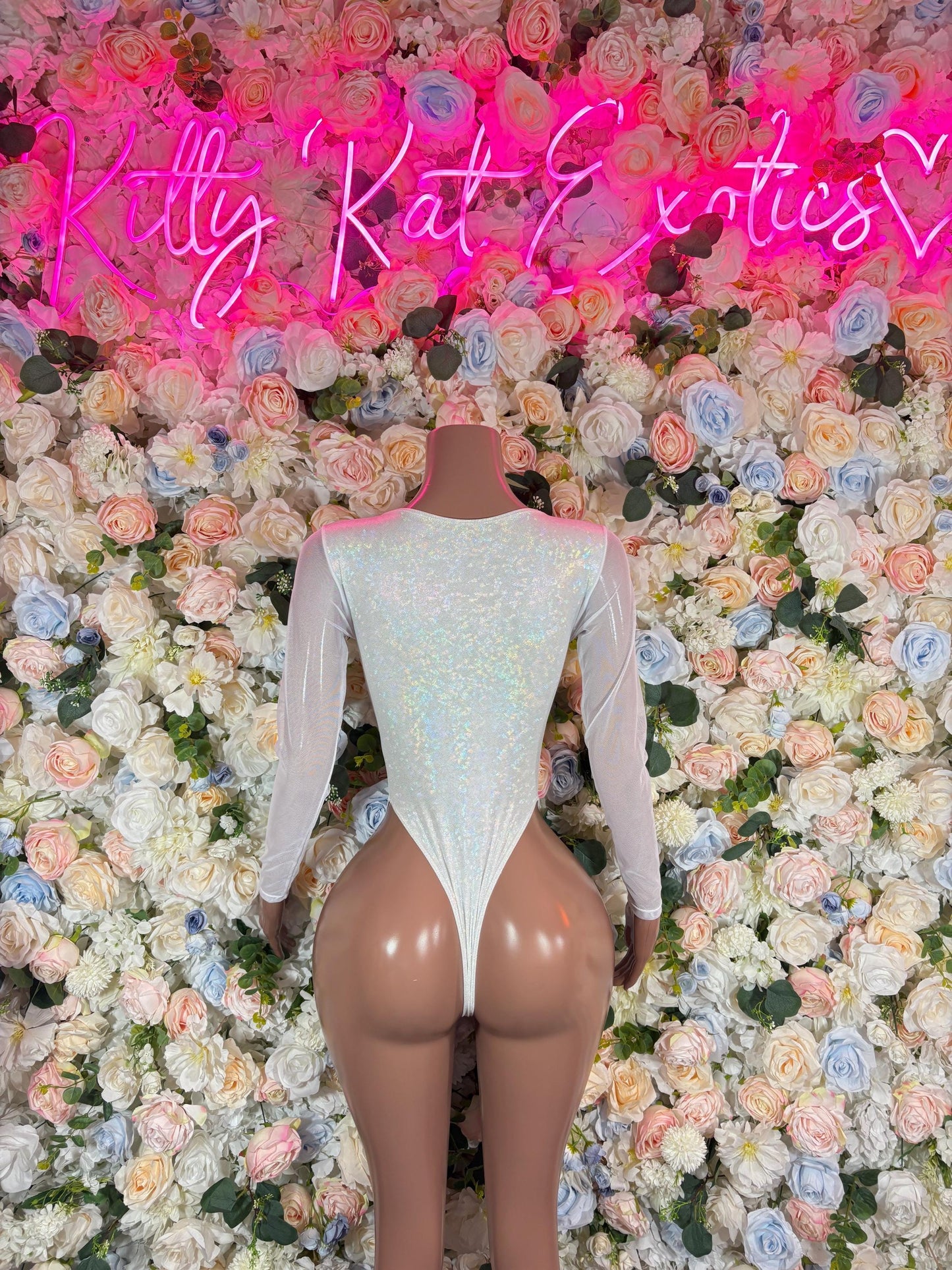 Bottlegirl Outfit Bodysuit Summer White Metalic Design | Exotic Dancewear for Performers, Rave Outfits