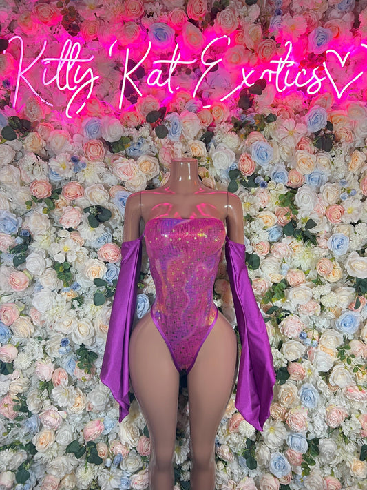 Rave Outfit Festival One Piece Bodysuit Purple  - Sexy Performance Costume, Latin Sultry, Bold Dance Outfit, Womens Party Outfit