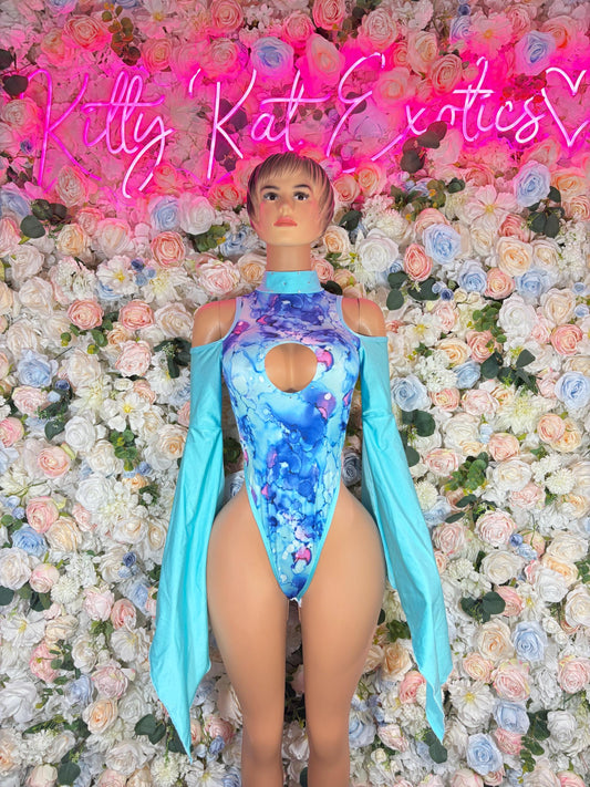 Rave wear Festival One Piece Bodysuit Blue  - Sexy Performance Costume, Latin Sultry, Bold Dance Outfit, Womens Party Outfit