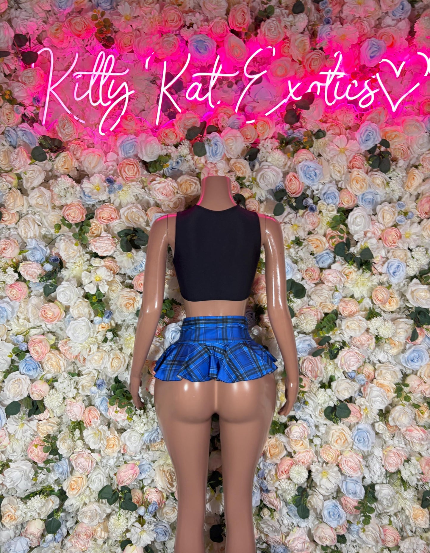 Festival Outfit Two Piece Blue Plaid Skirt Set- Festival, Sexy for Performers, Events, or Special Occasions