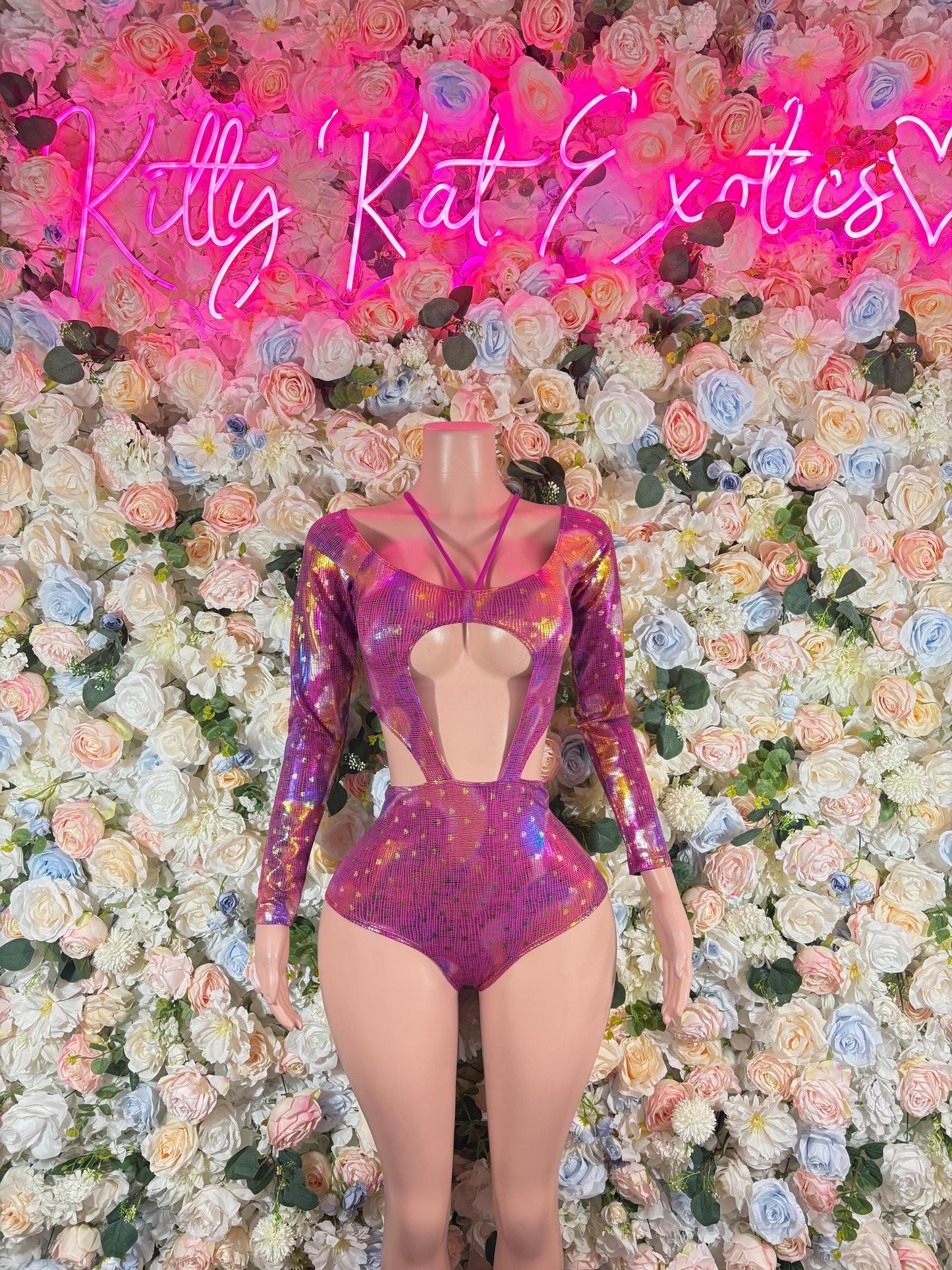 Rave Outfit Festival One Piece Bodysuit Pink  - Sexy Performance Costume, Latin Sultry, Bold Dance Outfit