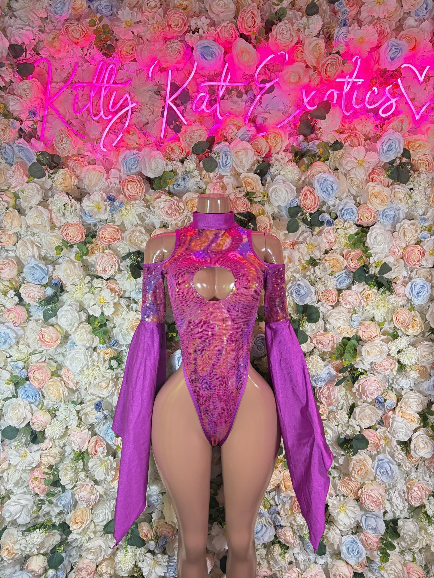 Festival Costume One Piece Bodysuit Purple Metallic  - Rave Outfits  Costume, Latin Sultry, Bold Dance Outfit