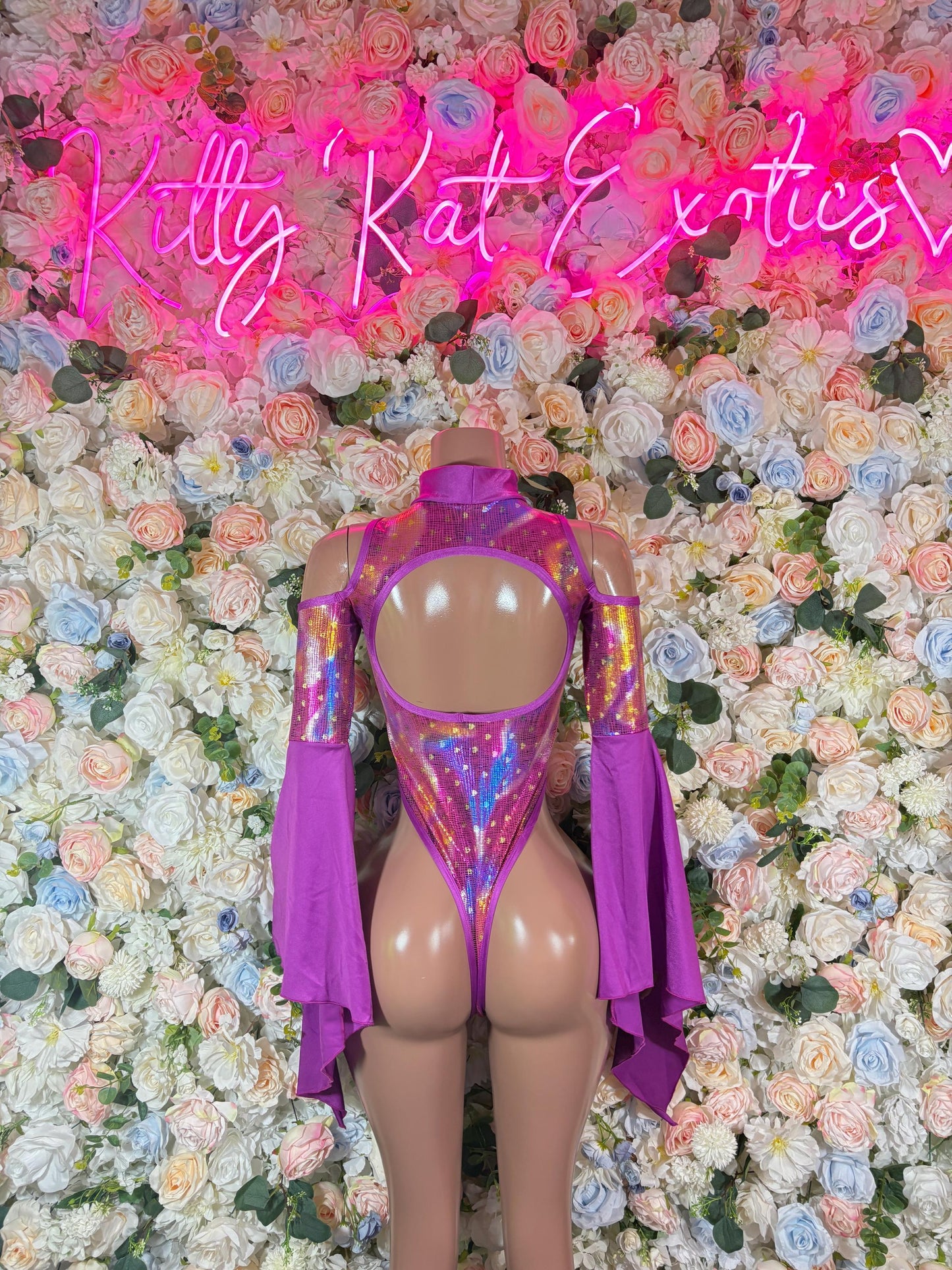 Festival Costume One Piece Bodysuit Purple Metallic  - Rave Outfits  Costume, Latin Sultry, Bold Dance Outfit