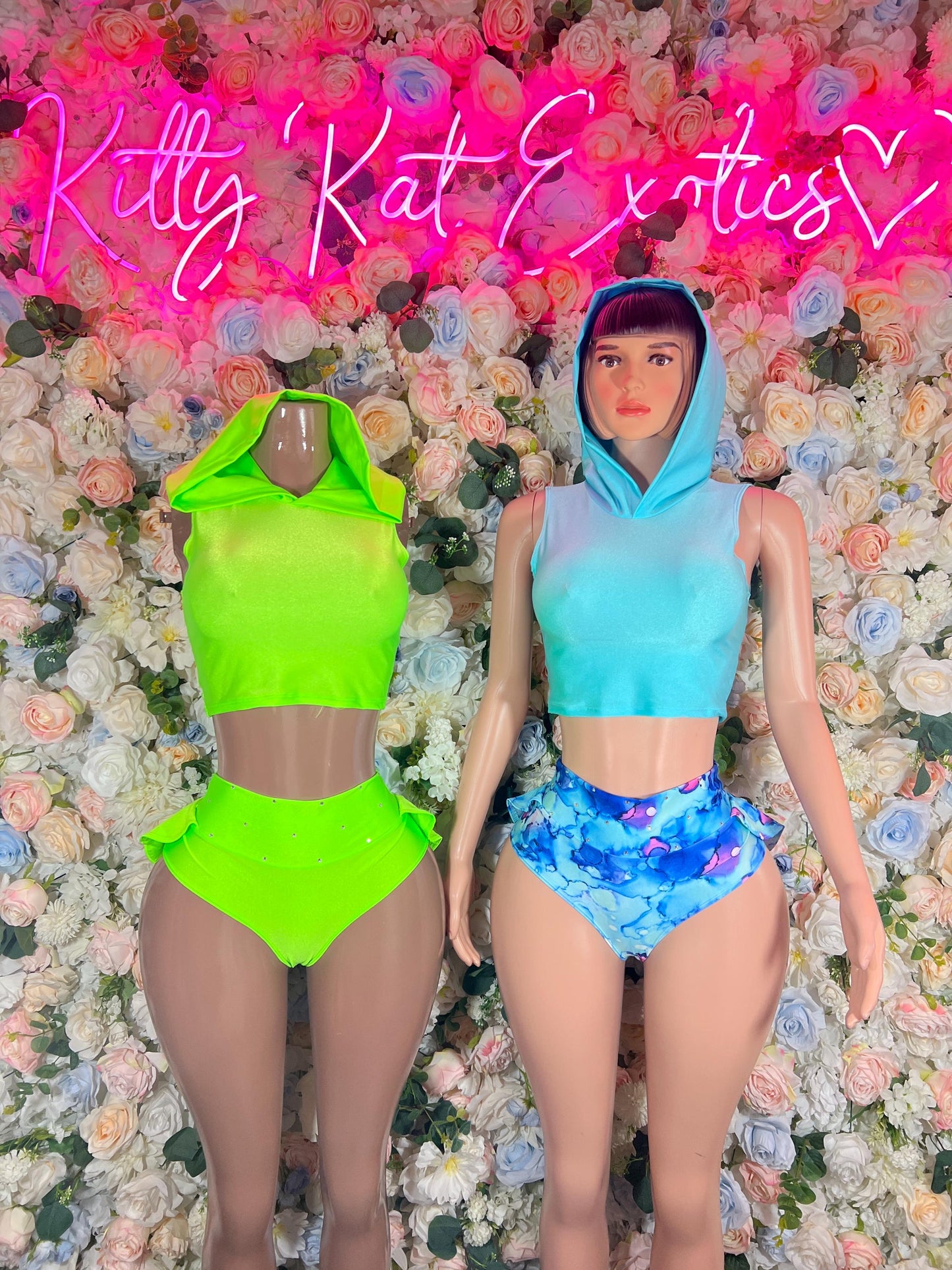 Festival Costume Two Piece with Hood Neon  - Rave Outfits  Costume, Latin Sultry, Bold Dance Outfit