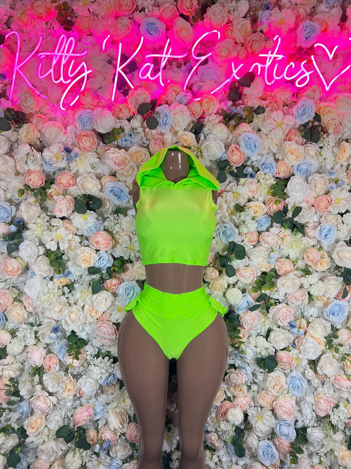 Festival Costume Two Piece with Hood Neon  - Rave Outfits  Costume, Latin Sultry, Bold Dance Outfit