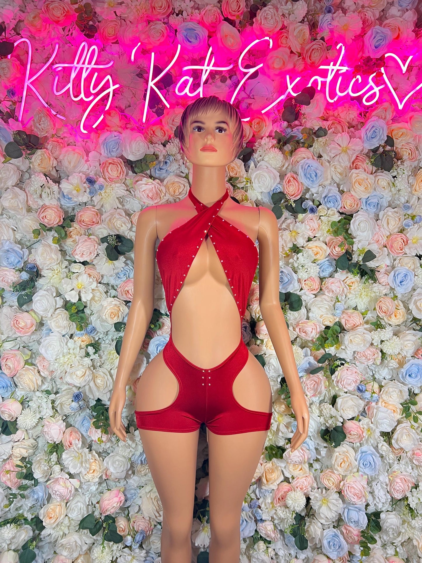 Exotic Dancewear One Piece Red  - Rave Outfits Costume Bold Dance Outfit