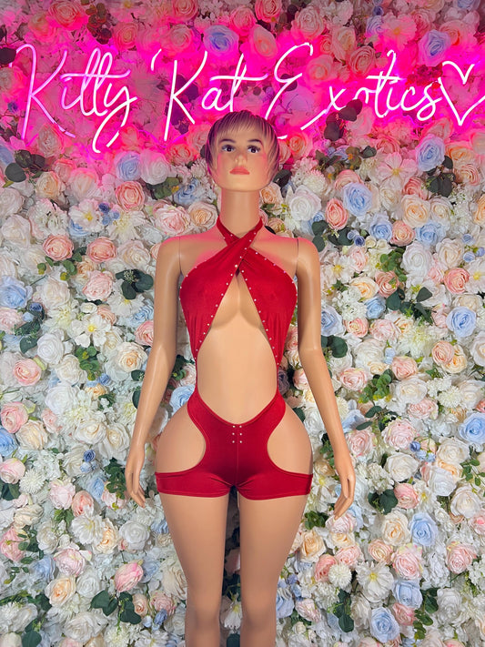 Exotic Dancewear One Piece Red  - Rave Outfits Costume Bold Dance Outfit