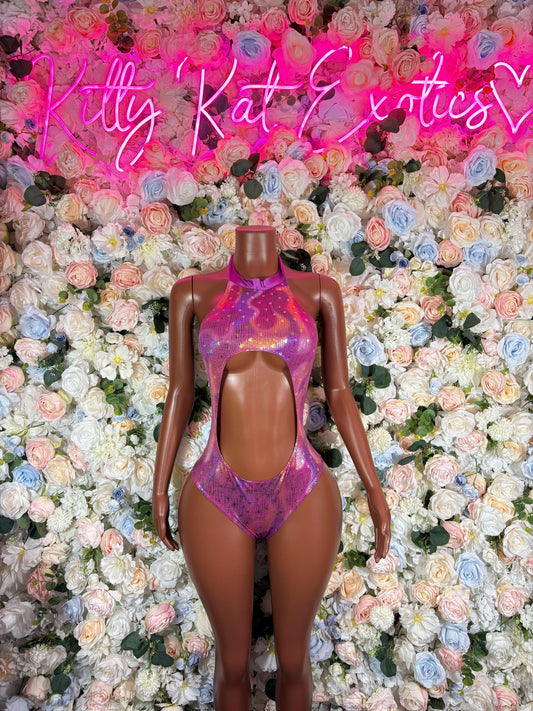 Rave wear Festival wear  One Piece Bodysuit Purple Metallic  - Sexy Performance Costume, Latin Sultry, Bold Dance Outfit