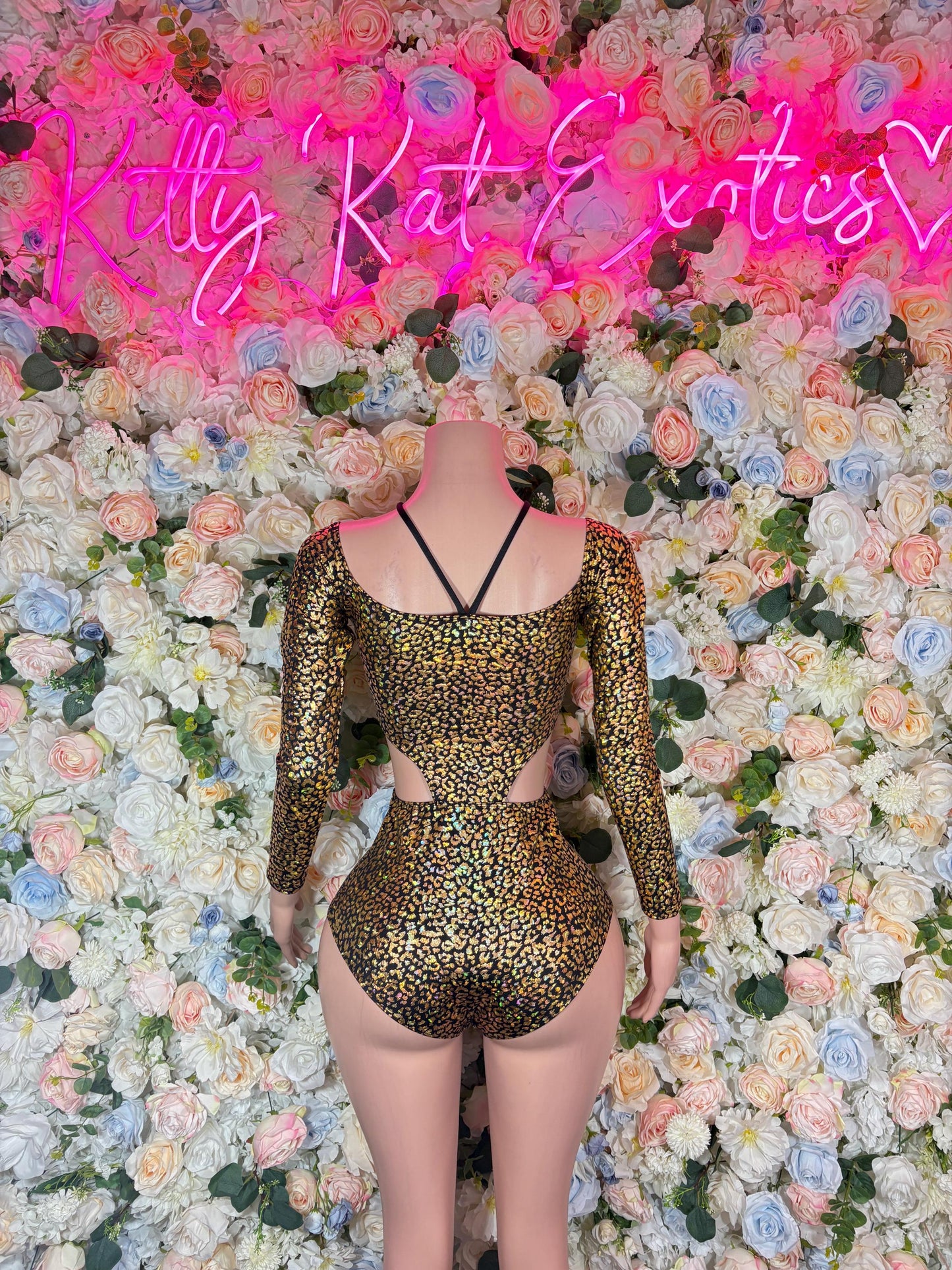 Bottlegirl One-Piece Gold Cheetah  Bodysuit  Exotic Dancewear for Performers, Raves, or Night Out | Bottle girl Outfits