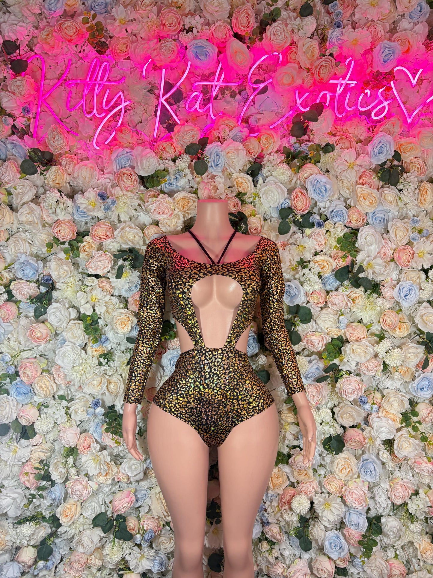 Bottlegirl One-Piece Gold Cheetah  Bodysuit  Exotic Dancewear for Performers, Raves, or Night Out | Bottle girl Outfits