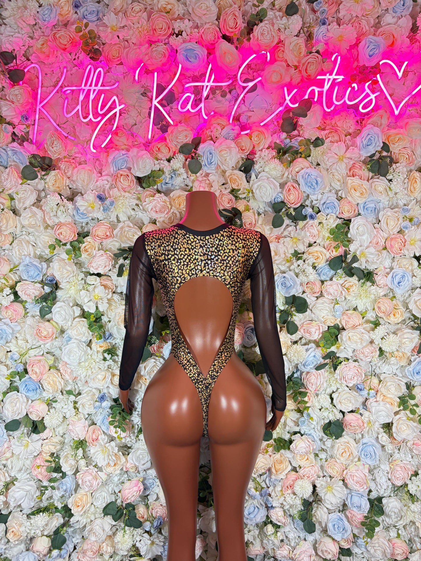 Bottlegirl One-Piece Gold Cheetah  Bodysuit  Exotic Dancewear for Performers, Raves, or Night Out | Bottle girl Outfits