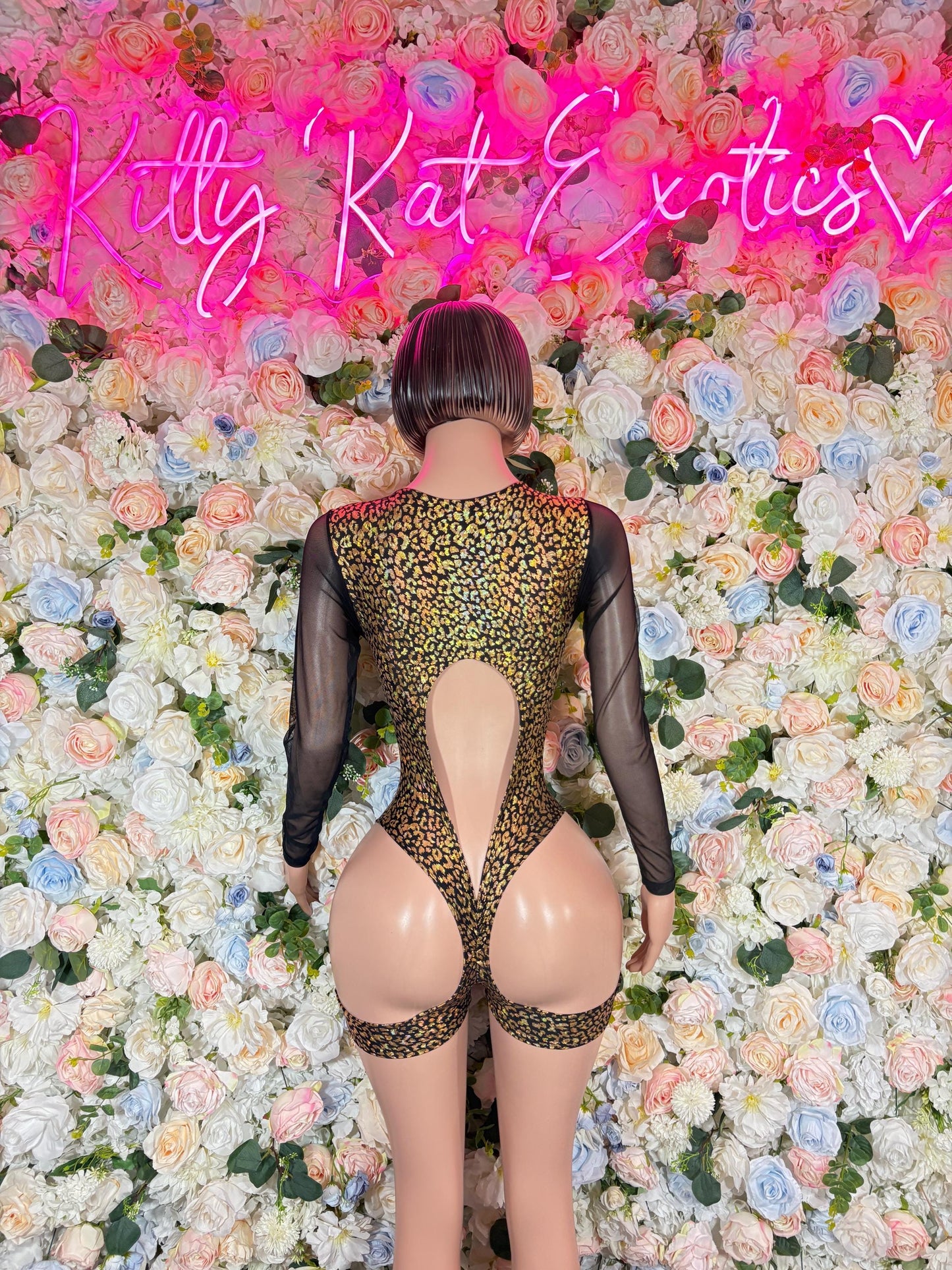 Bartender One-Piece Gold Cheetah  Bodysuit  Exotic Dancewear for Performers, Raves, or Night Out | Bottle girl Outfits