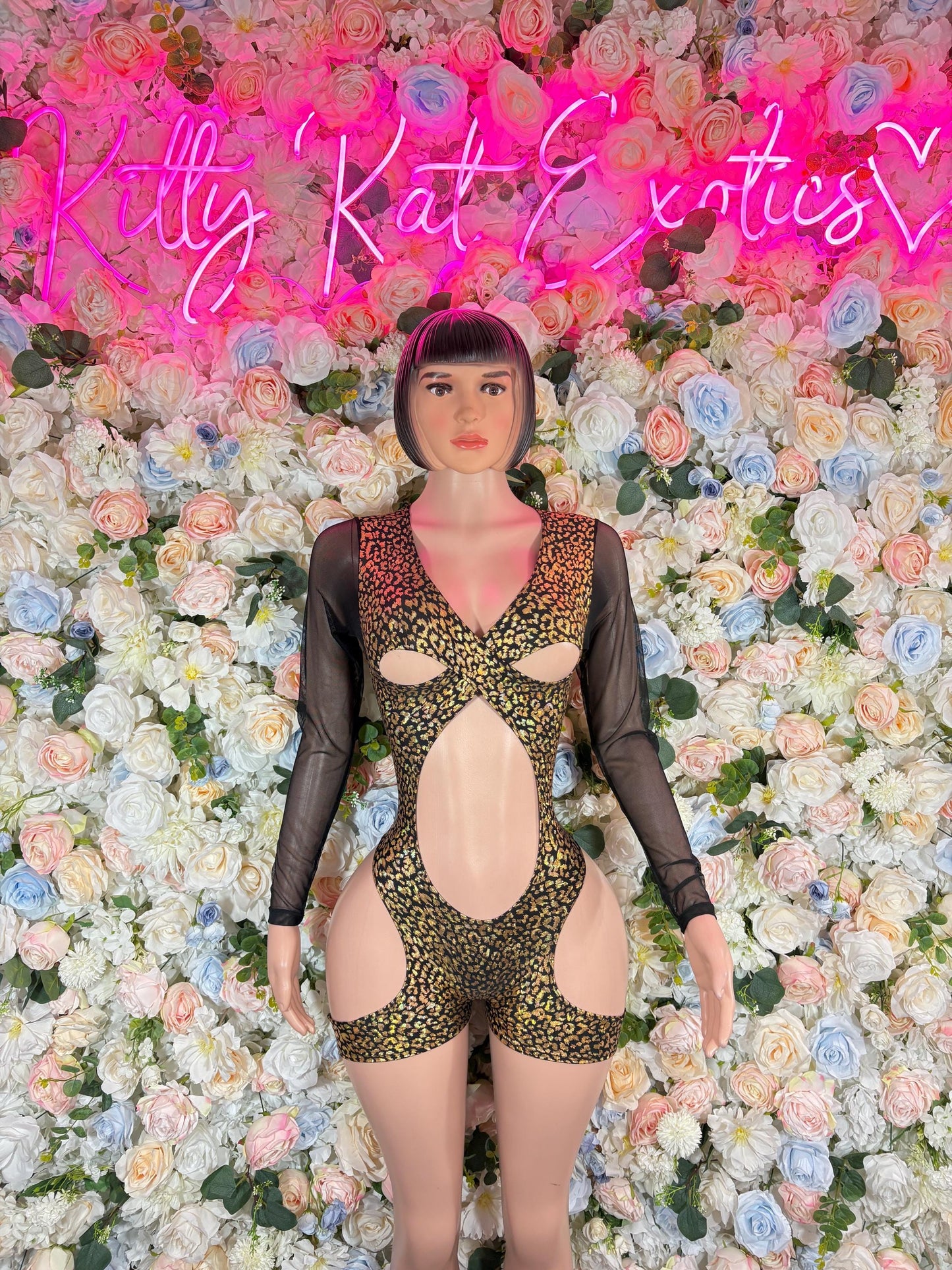 Bartender One-Piece Gold Cheetah  Bodysuit  Exotic Dancewear for Performers, Raves, or Night Out | Bottle girl Outfits