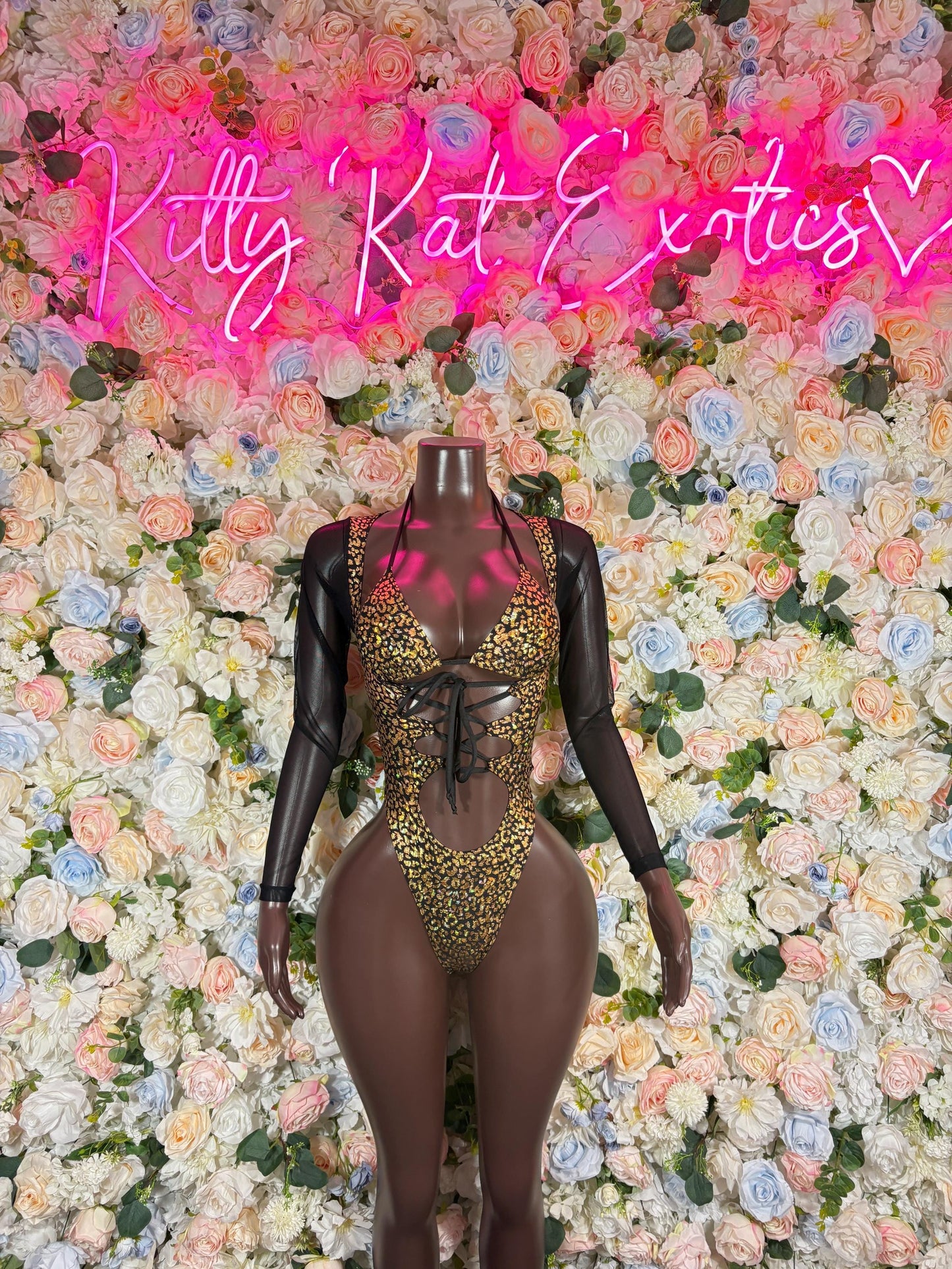 Bartender Bodysuit One-Piece Gold Cheetah  Exotic Dancewear for Performers, Raves, or Night Out | Bottle girl Outfits