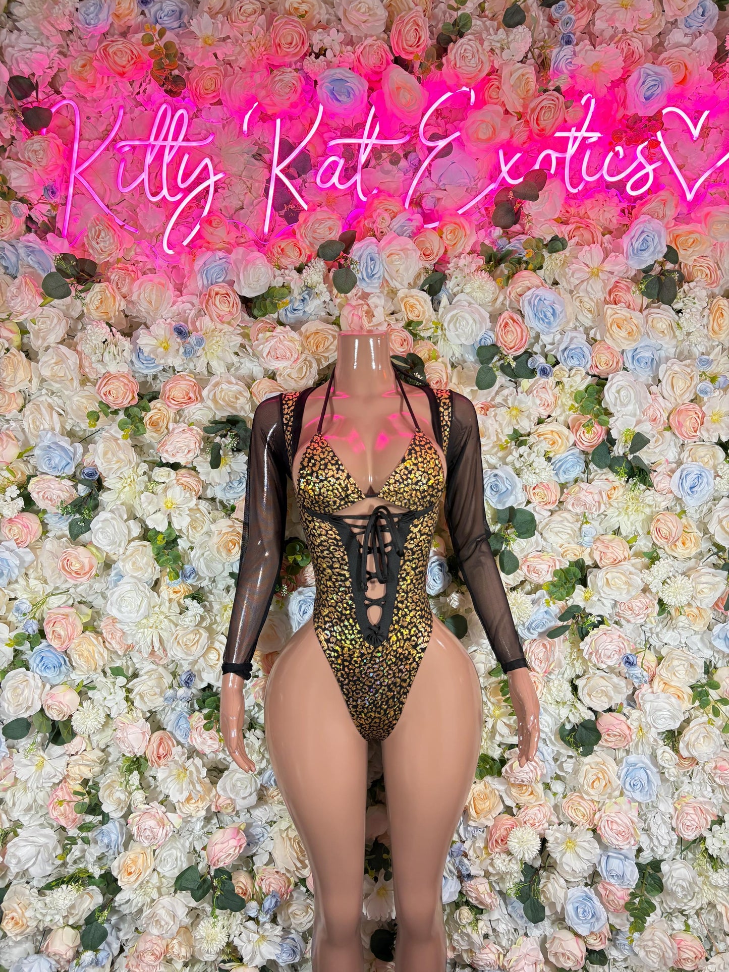 Bottlegirl Bodysuit One-Piece Gold Cheetah  Exotic Dancewear for Performers, Raves, or Night Out | Bottle girl Outfits