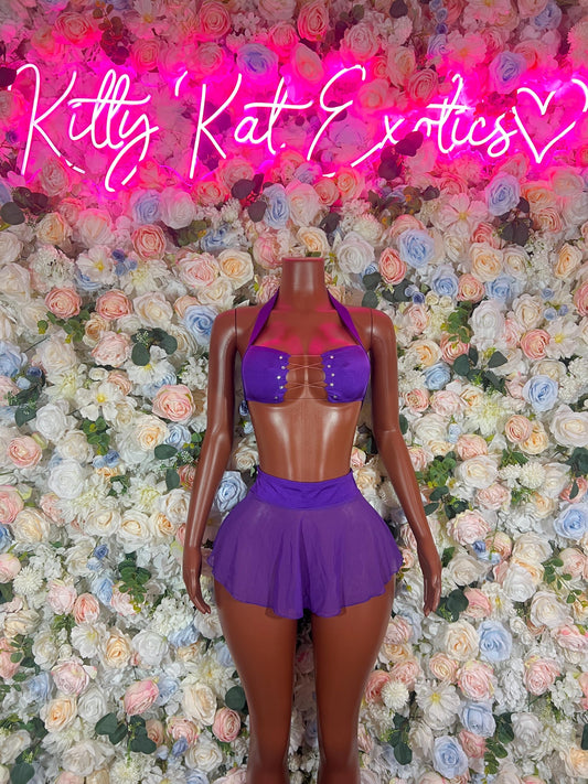 Rave wear Two Piece Purple Skirt Set- Festival, Sexy for Performers, Events, or Special Occasions