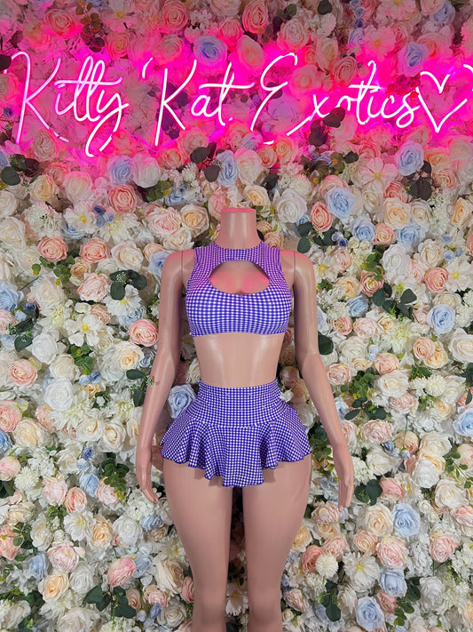 Exotic Dancewear Two Piece Purple Picnic Skirt Set- Festival, Sexy for Performers, Events, or Special Occasions
