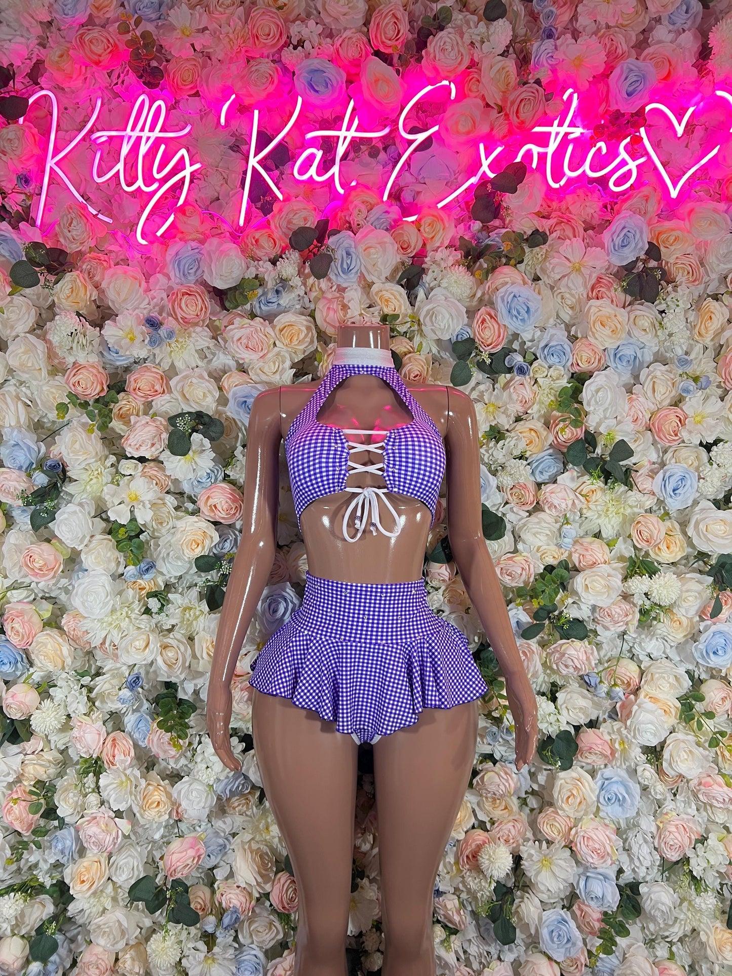 Exotic Dancewear Two Piece Purple Picnic Skirt Set- Festival, Sexy for Performers, Events, or Special Occasions