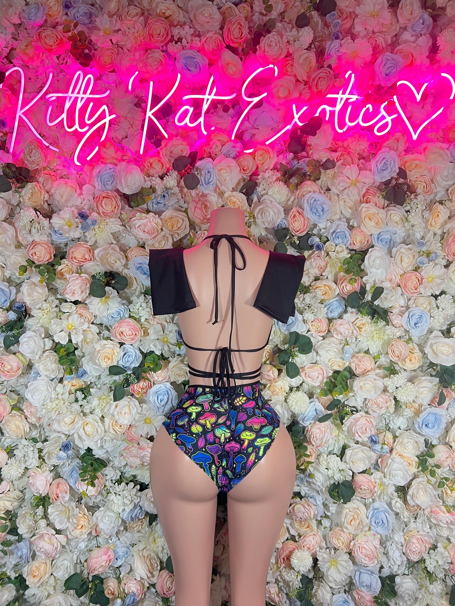 Glow in The Dark Rave Outfit One-Piece Multicolor Trippy Mushroom Bodysuit With Sleeves  Festival Wear Ravewear Festive Costume