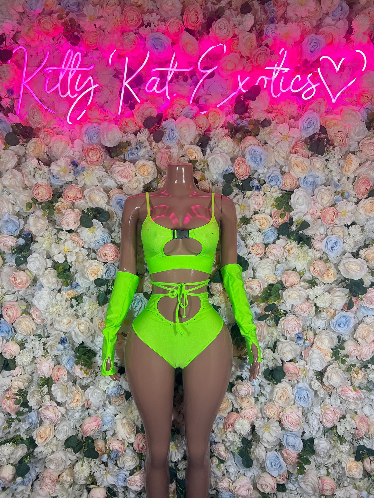 Rave wear One-Piece Neon Green Bodysuit With Sleeves  Festival Wear Ravewear Festive Costume
