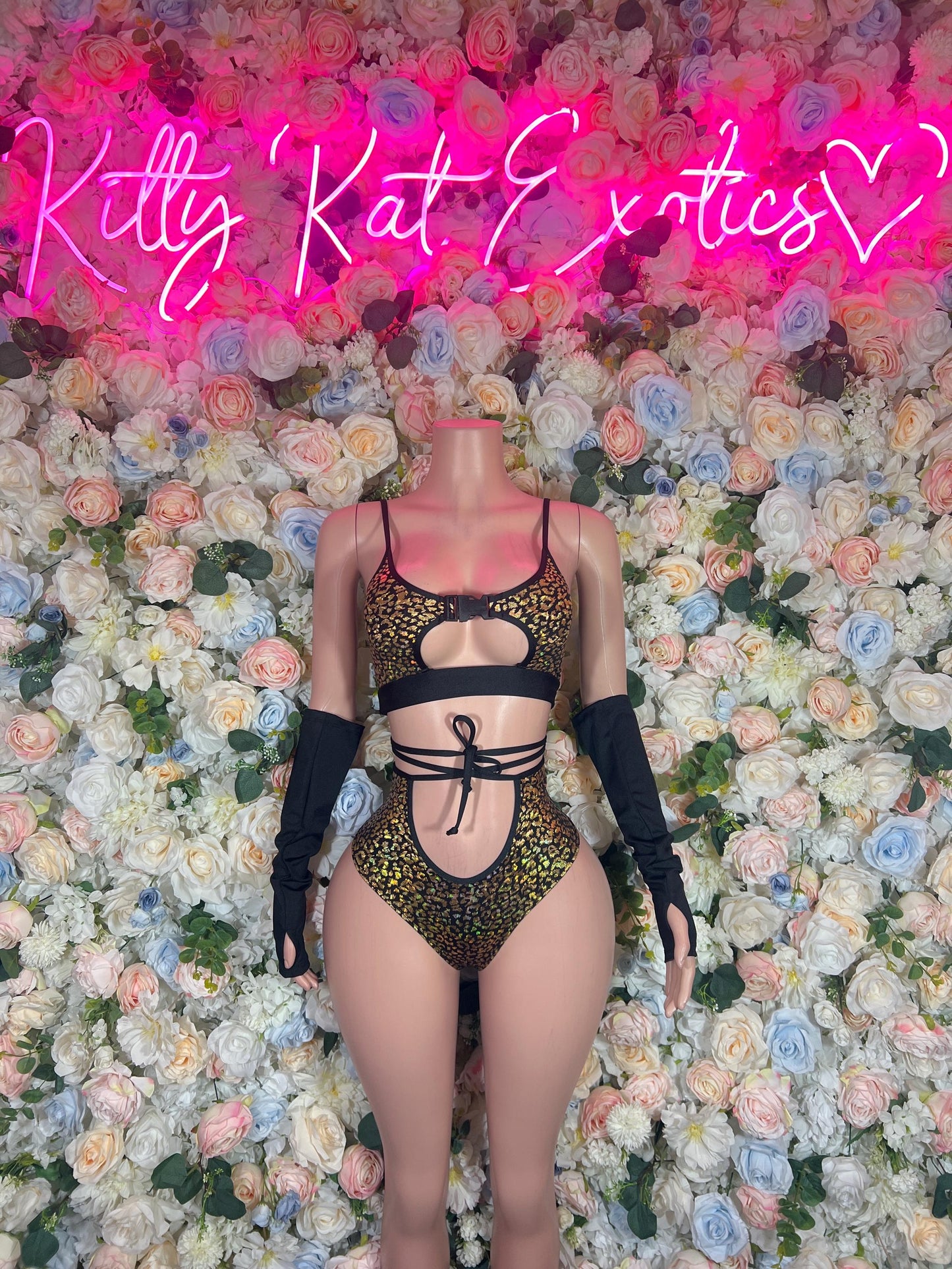 Rave Outfits One-Piece Gold Cheetah Bodysuit With Sleeves  Festival Wear Ravewear Festive Costume