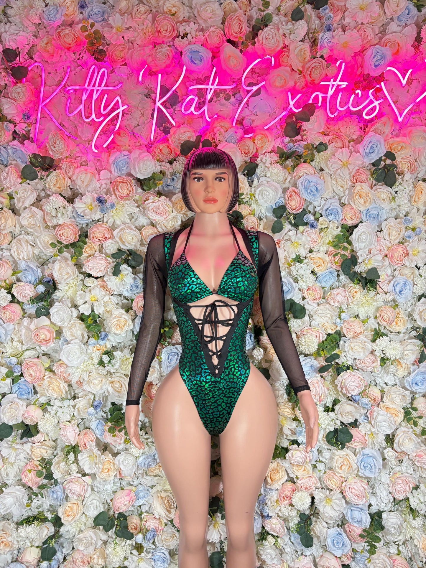 Bottlegirl Bodysuit One-Piece Green Cheetah  Exotic Dancewear for Performers, Raves, or Night Out | Bottle girl Outfits