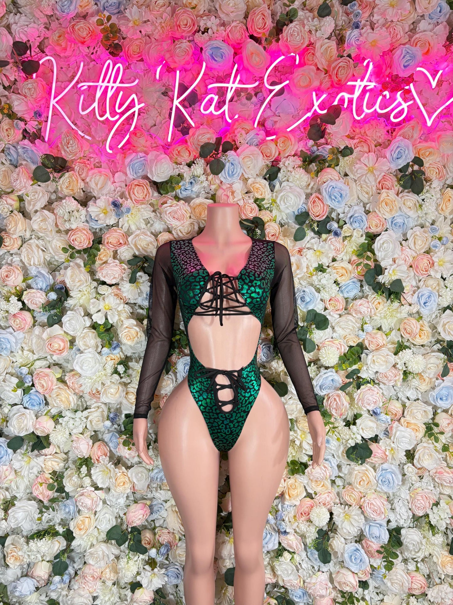 Bartender Bodysuit One-Piece Green Cheetah  Exotic Dancewear for Performers, Raves, or Night Out | Bottle girl Outfits