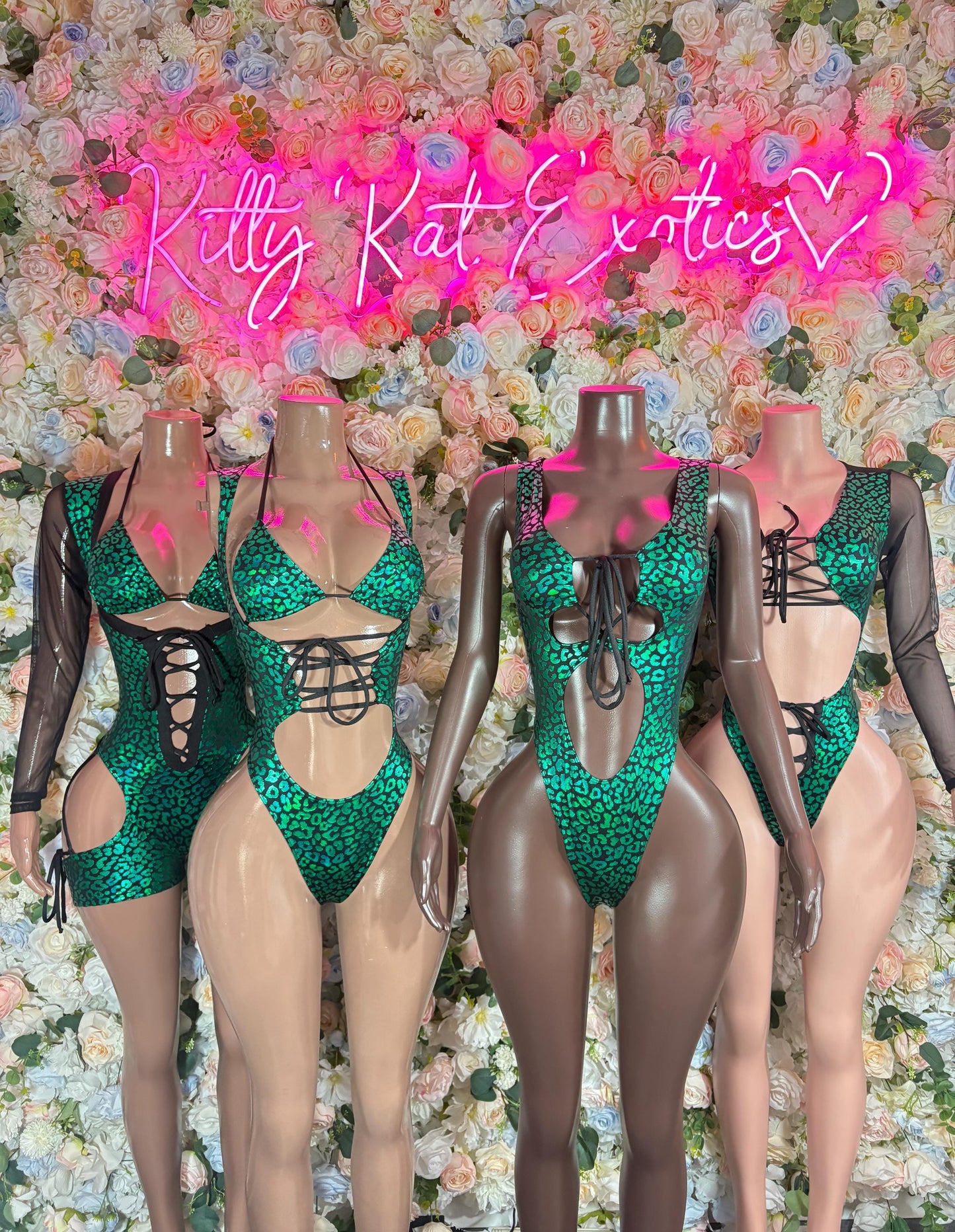 Bottlegirl Bodysuit One-Piece Green Cheetah  Exotic Dancewear for Performers, Raves, or Night Out | Bottle girl Outfits