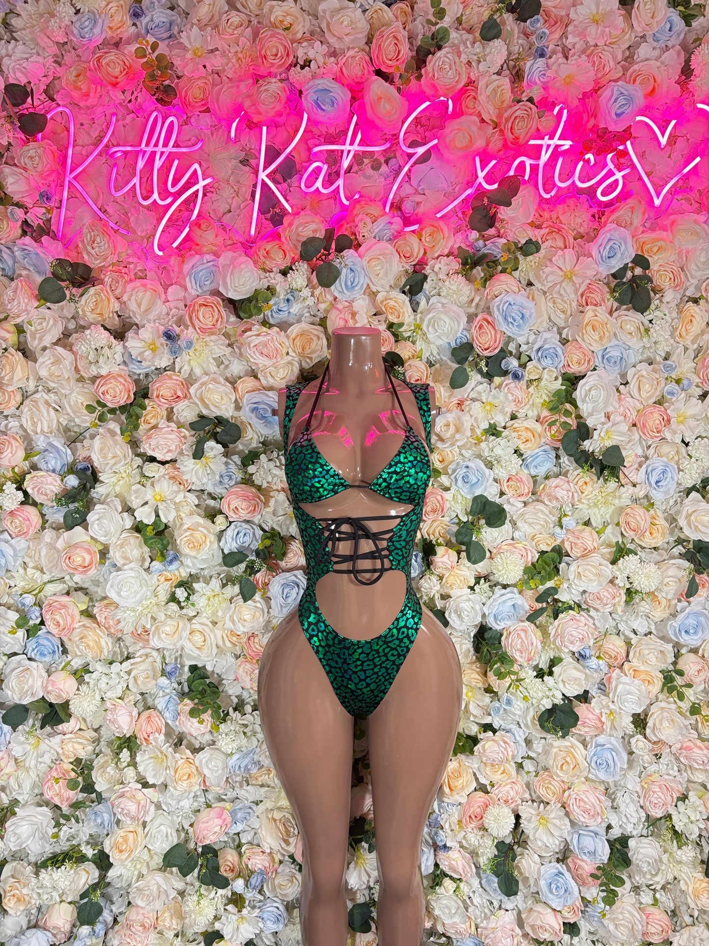 Bottlegirl Bodysuit One-Piece Green Cheetah  Exotic Dancewear for Performers, Raves, or Night Out | Bottle girl Outfits