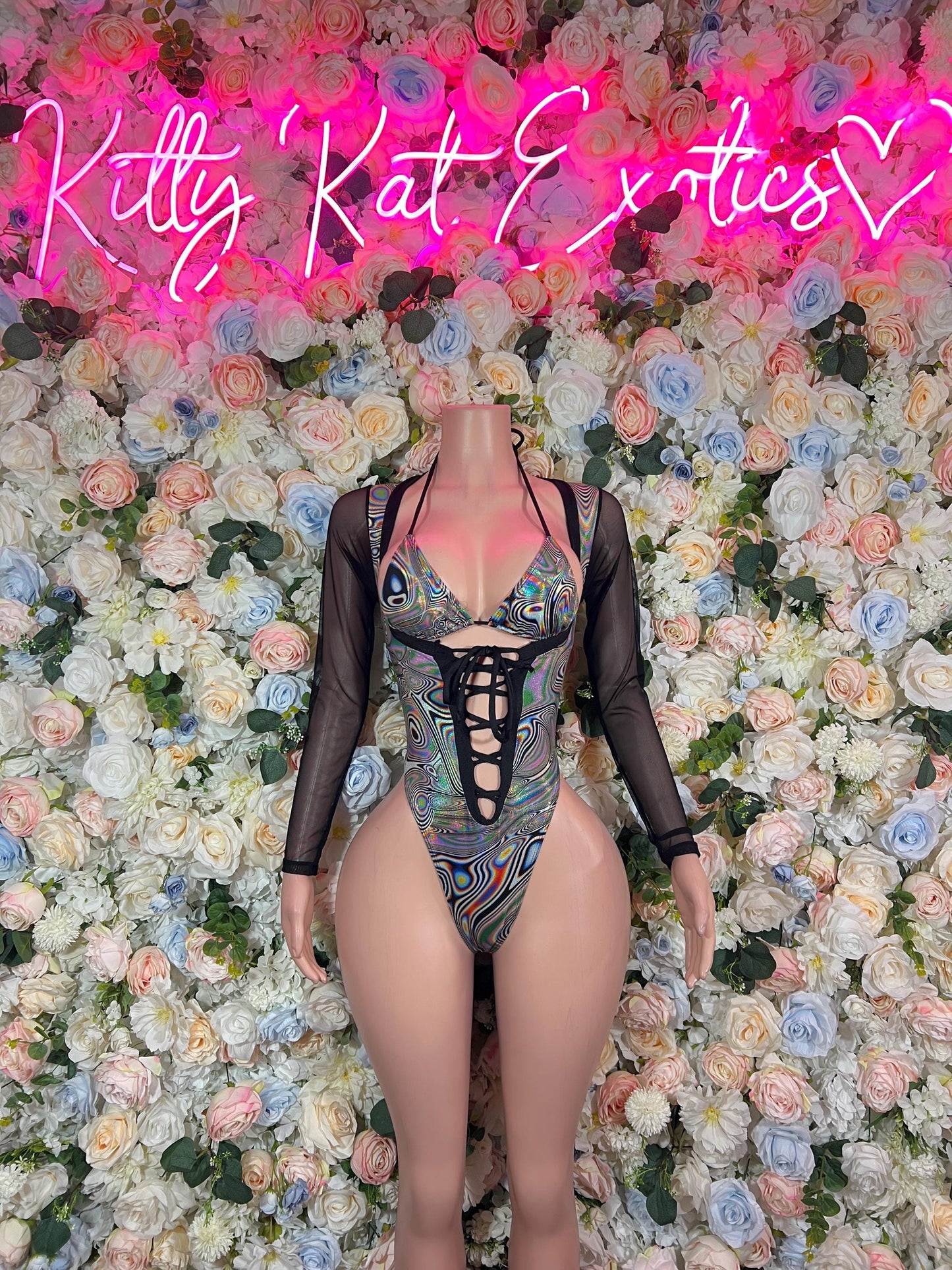 Bottlegirl One Piece Bodysuit Metallic Illusion  - Sexy Performance Costume, Exotic Dancewear, Bold Dance Outfit, Womens Party Outfit