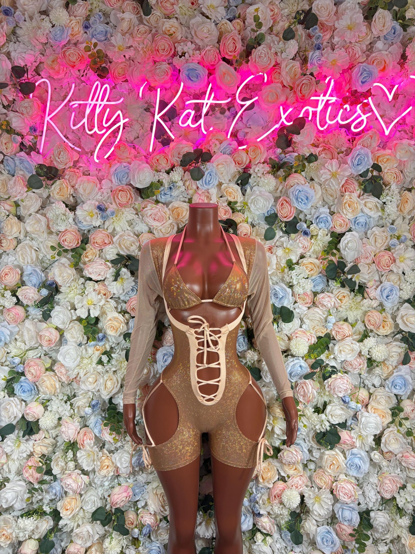 Bottlegirl Outfits Bodysuit Gold Metallic Flakes  - Sexy Performance Costume, Exotic Dancewear, Bold Dance Outfit, Womens Party Outfit