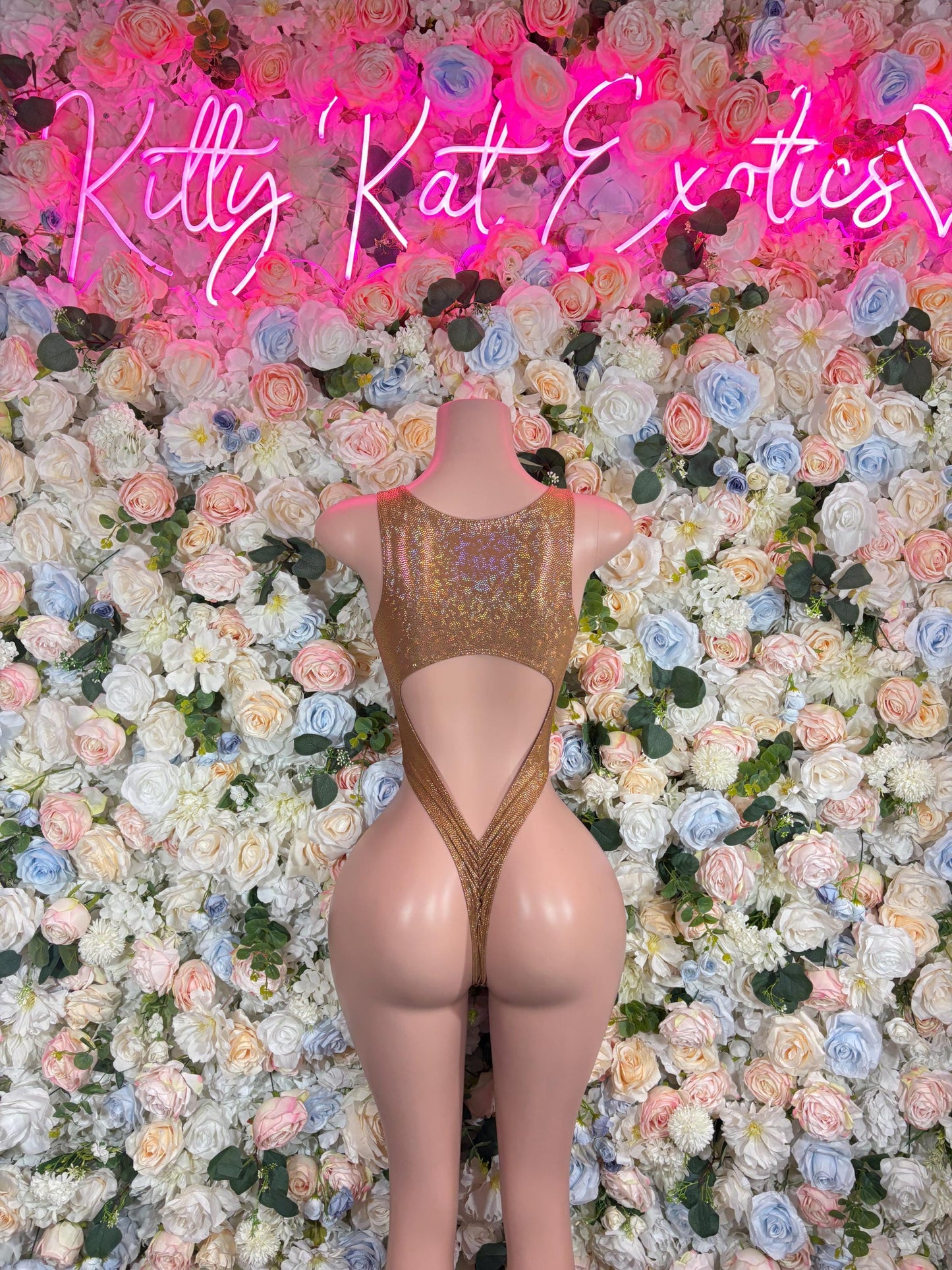 Bottlegirl Outfits Bodysuit Gold Metallic Flakes  - Sexy Performance Costume, Exotic Dancewear, Bold Dance Outfit, Womens Party Outfit