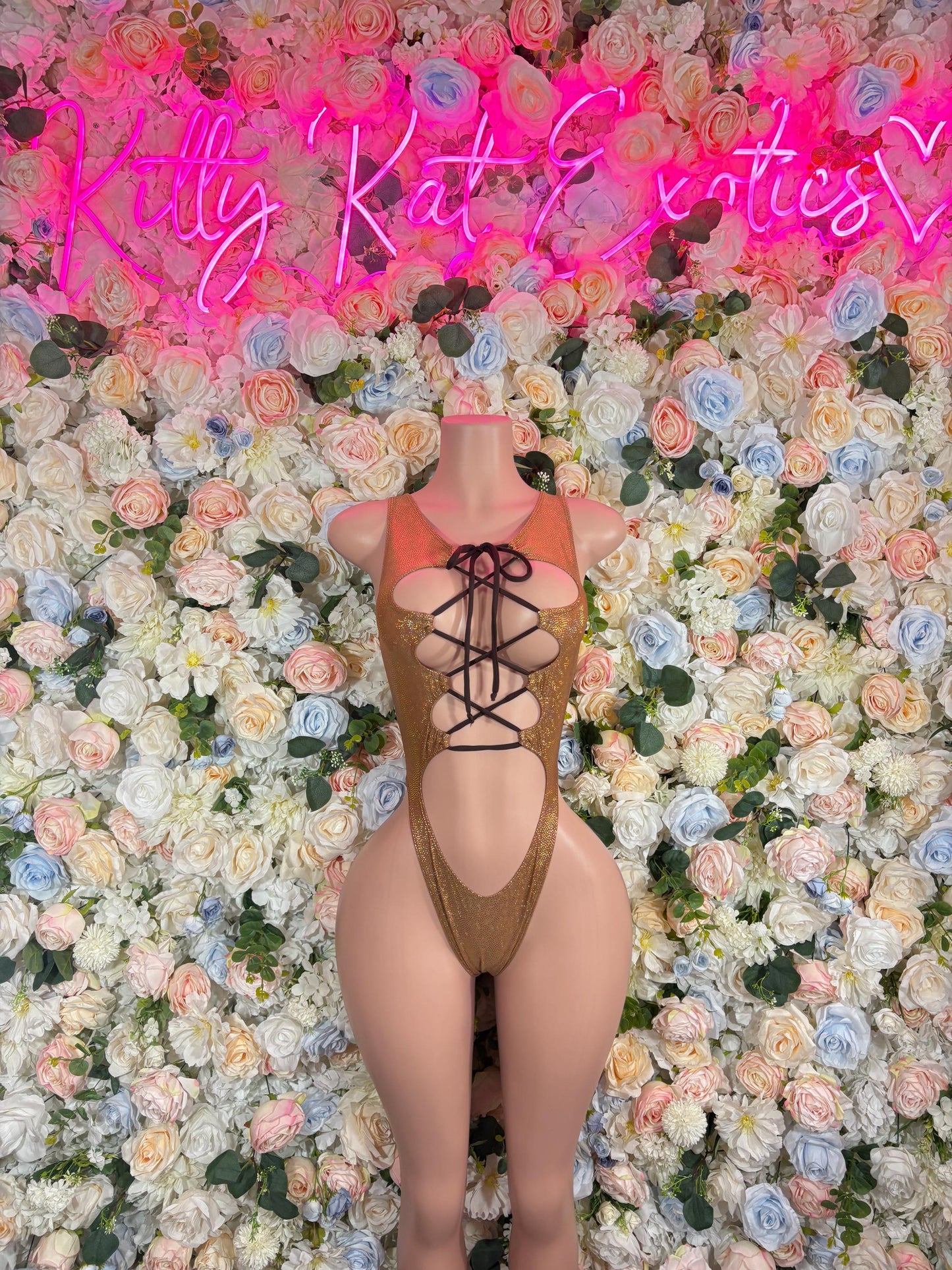 Bottlegirl Outfits Bodysuit Gold Metallic Flakes  - Sexy Performance Costume, Exotic Dancewear, Bold Dance Outfit, Womens Party Outfit