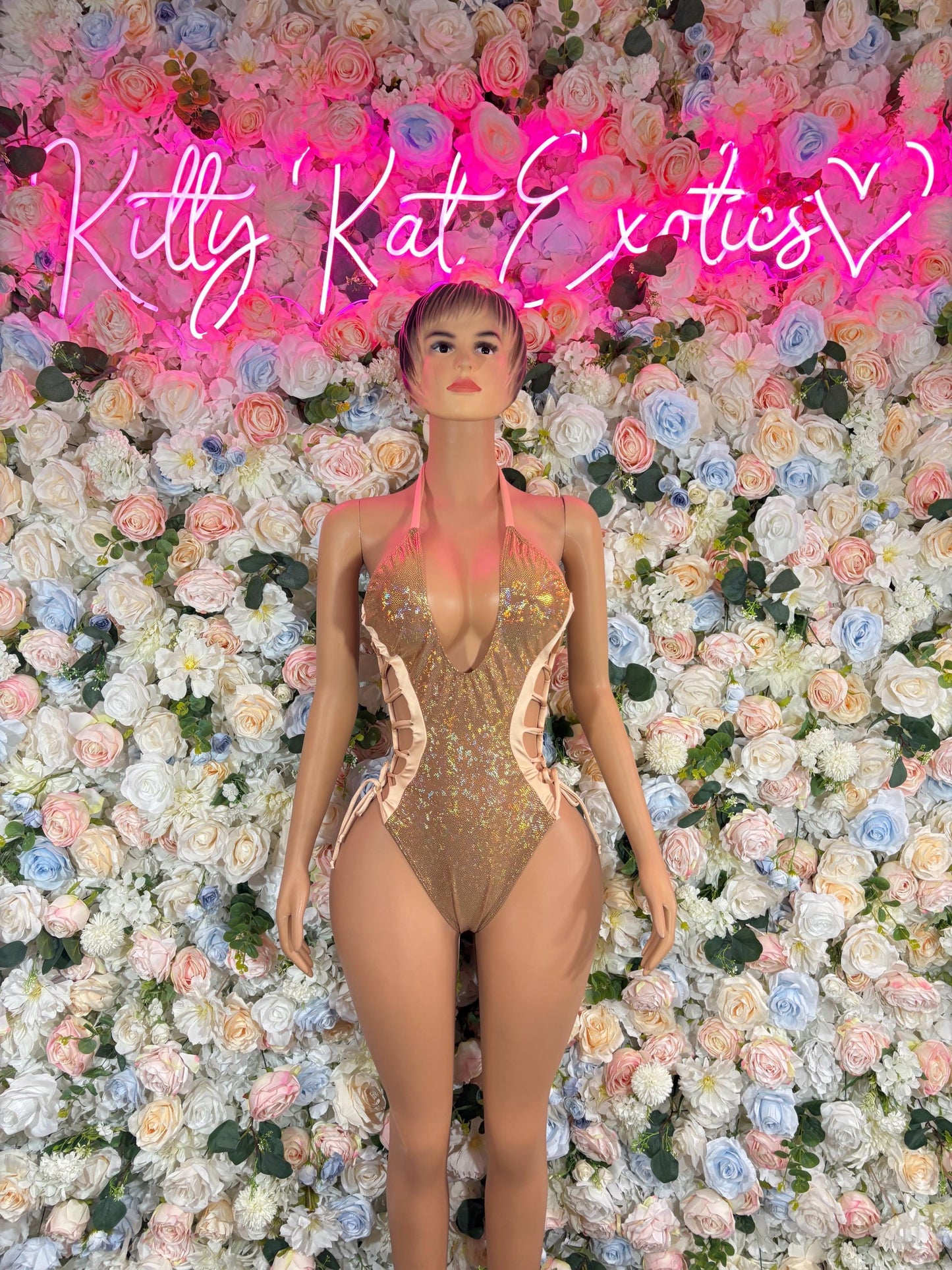 Bottlegirl Outfits Bodysuit Gold Metallic Flakes  - Sexy Performance Costume, Exotic Dancewear, Bold Dance Outfit, Womens Party Outfit