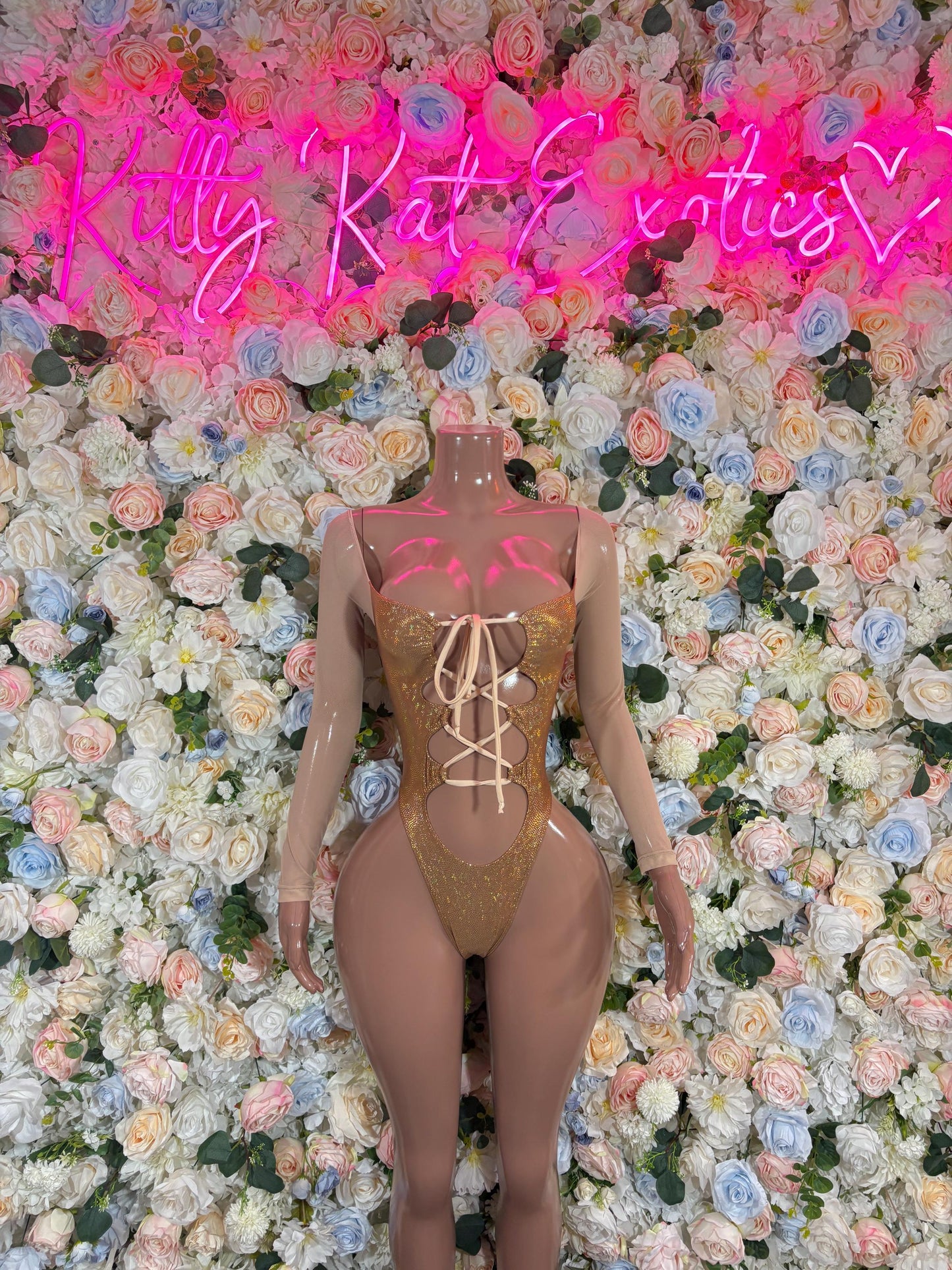 Bottlegirl Outfits Bodysuit Gold Metallic Flakes  - Sexy Performance Costume, Exotic Dancewear, Bold Dance Outfit, Womens Party Outfit