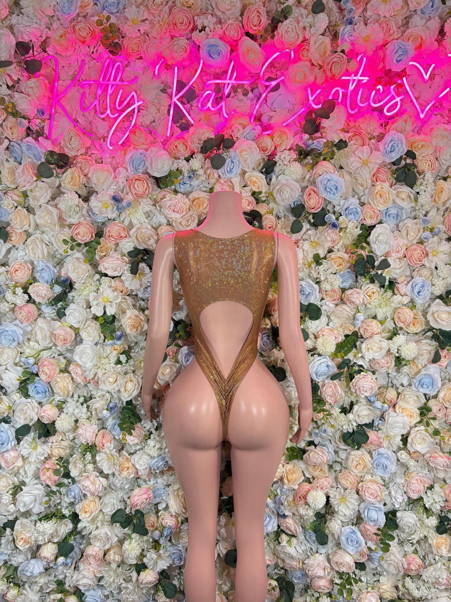 Bottlegirl Outfits Bodysuit Gold Metallic Flakes  - Sexy Performance Costume, Exotic Dancewear, Bold Dance Outfit, Womens Party Outfit