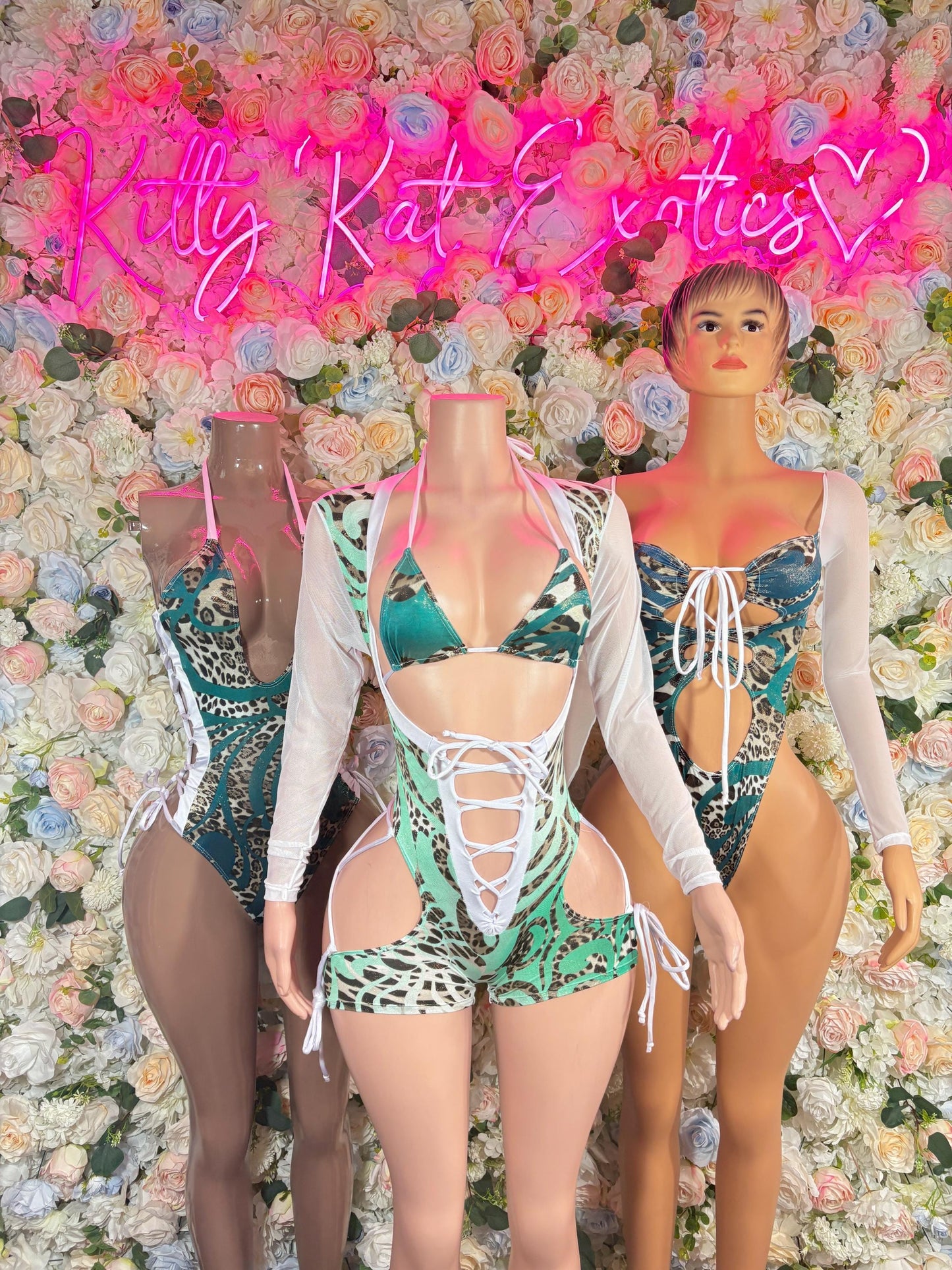 Custom Bartender Outfit Aqua Leopard Print Bodysuit  - Bartender, Exotic Dancewear, Rave Bodysuit